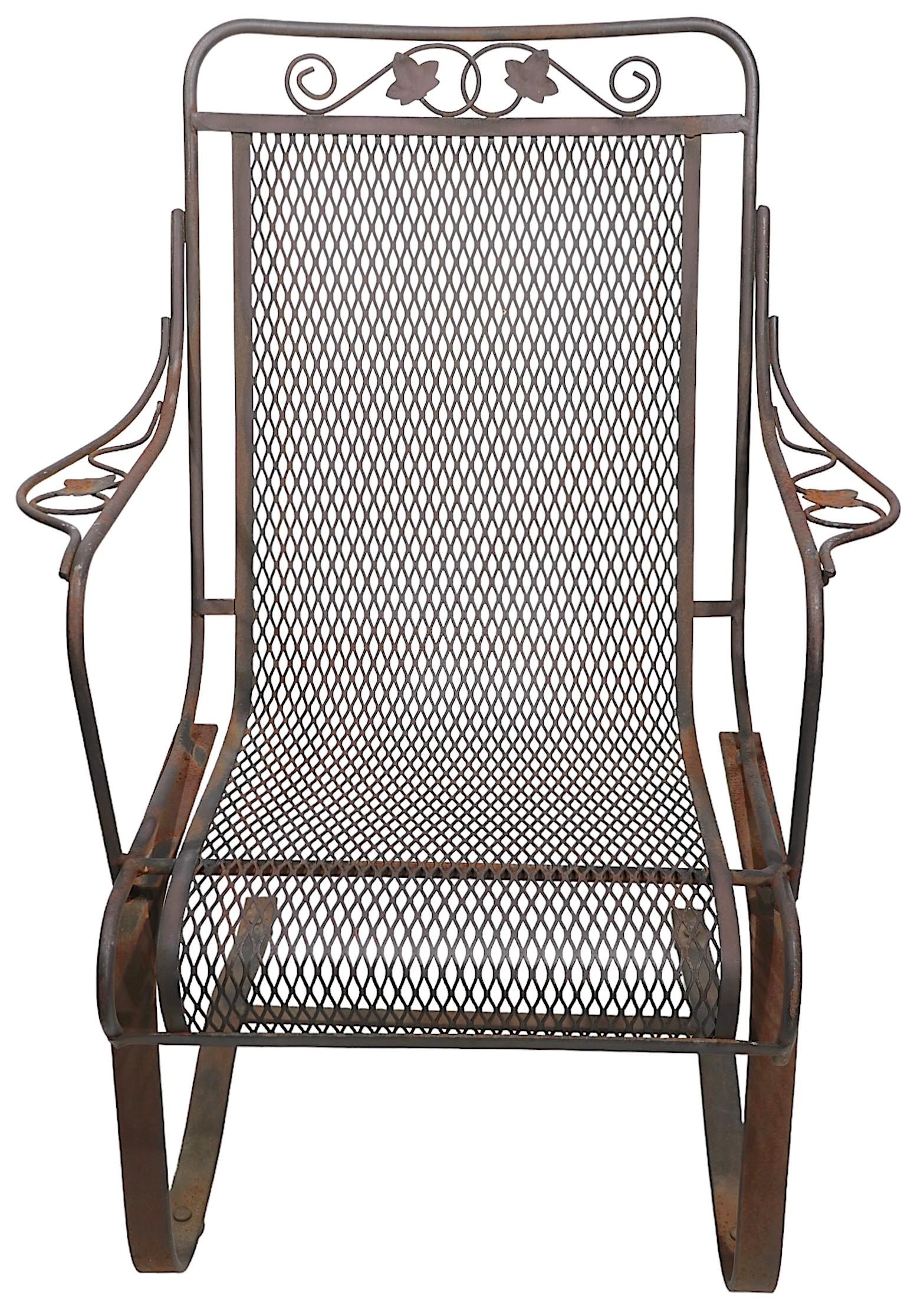 Wrought Iron Cantilevered High Back Lounge Garden Patio Poolside Chair  1
