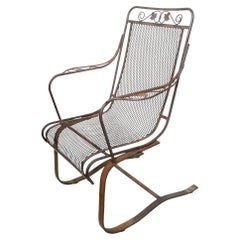 Wrought Iron Cantilevered High Back Lounge Garden Patio Poolside Chair 