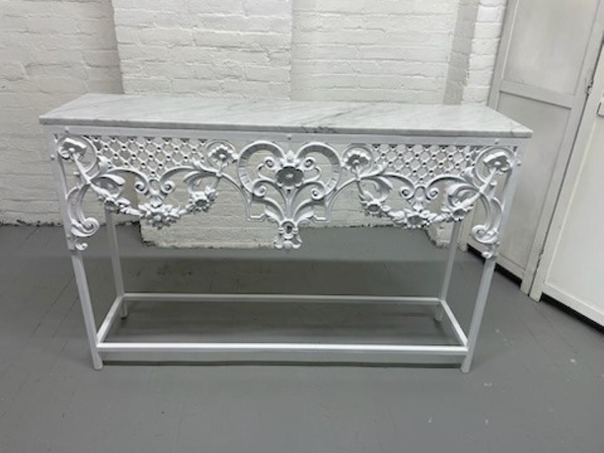 Mid-20th Century Wrought Iron Carrara Marble Console Table For Sale