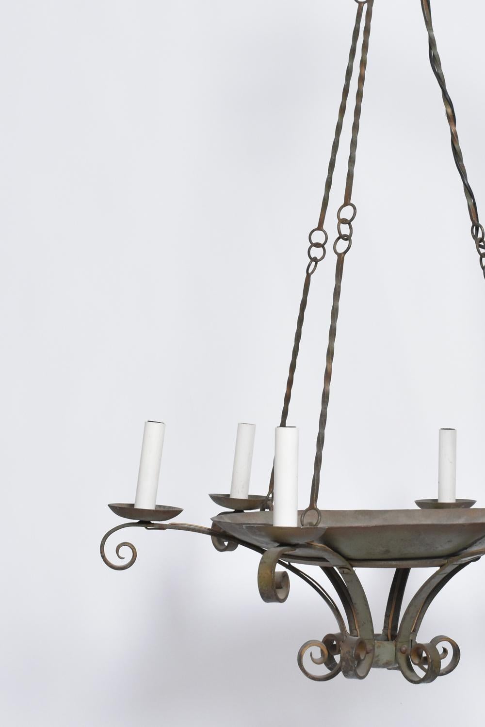 Francese Lampada da soffitto in ferro battuto, anni '40 in vendita