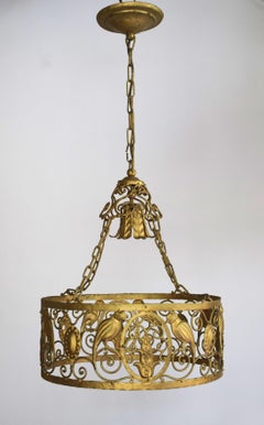 Wrought iron ceiling lamp, Art Nouveau