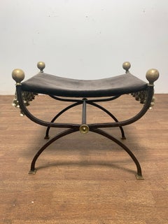 Wrought Iron Cerule Bench With Bronze Pommels, Circa 1920s
