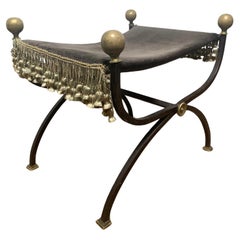 Wrought Iron Cerule Bench With Bronze Pommels, Circa 1920s