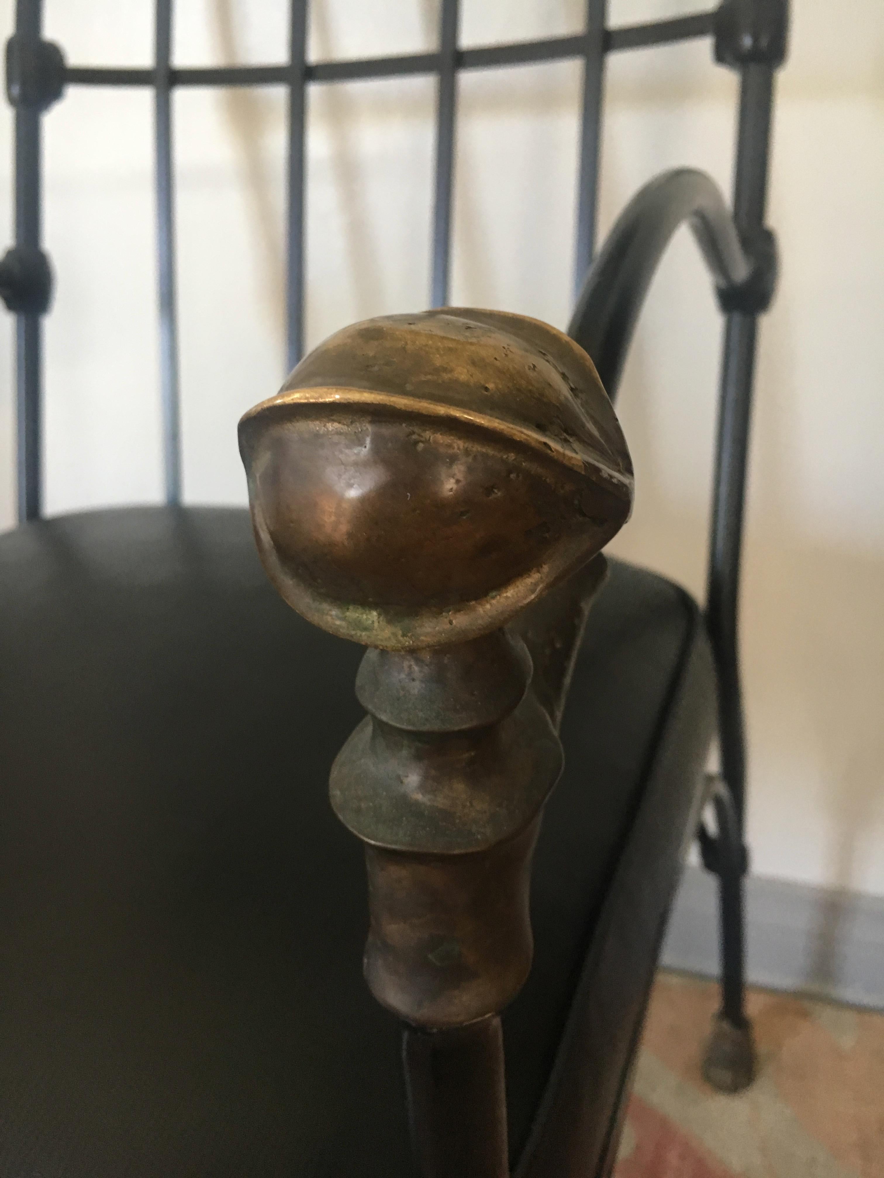 Wrought iron chair with bronze ball detail - A handsome chair newly restored and upholstered - (If you have your own personal desired fabric, the seat is easily re-upholstered to your decor) - The wrought iron, in the manner of Italian artist