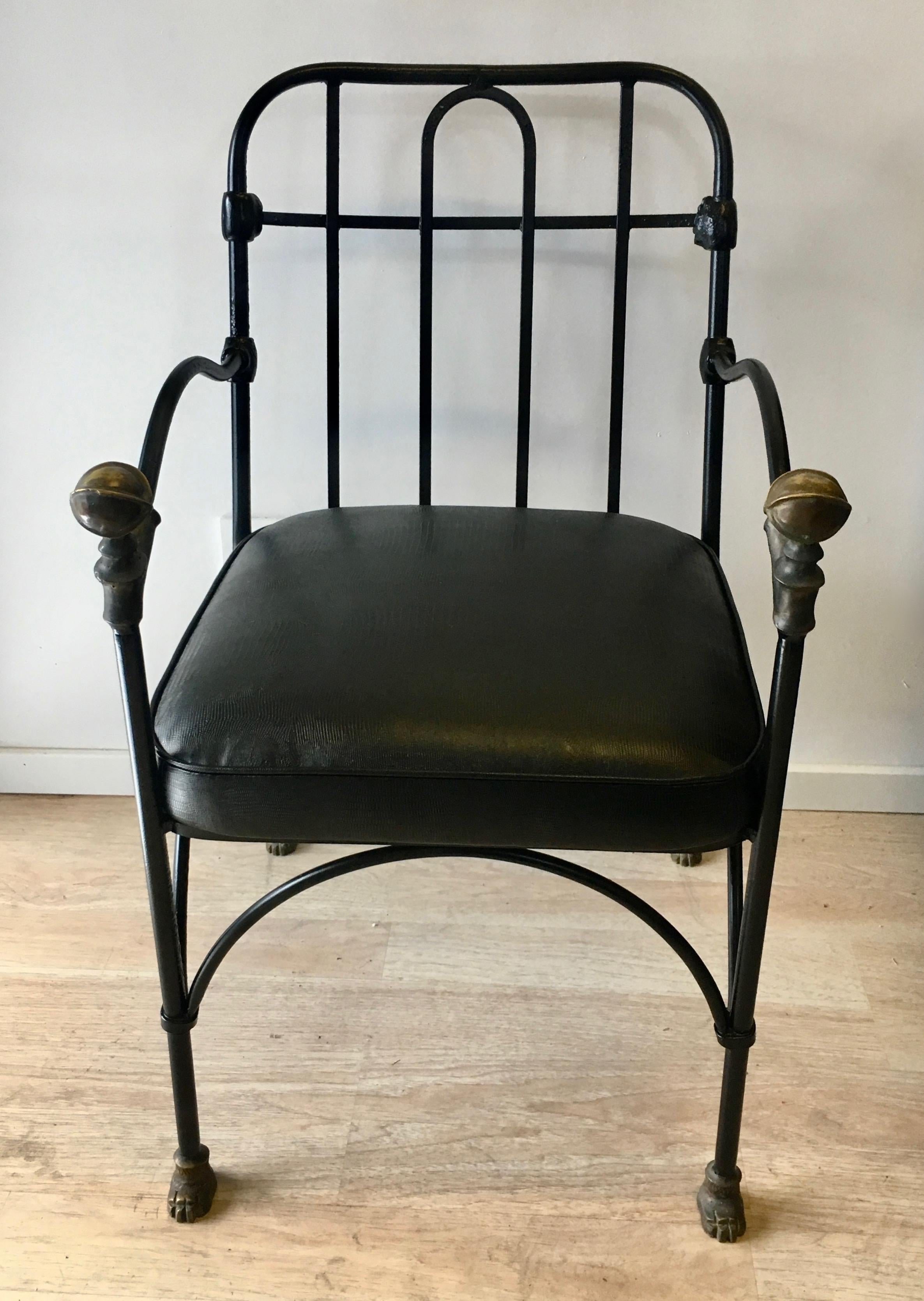 Wrought Iron Chair with Bronze Ball after Giacometti In Excellent Condition In Los Angeles, CA