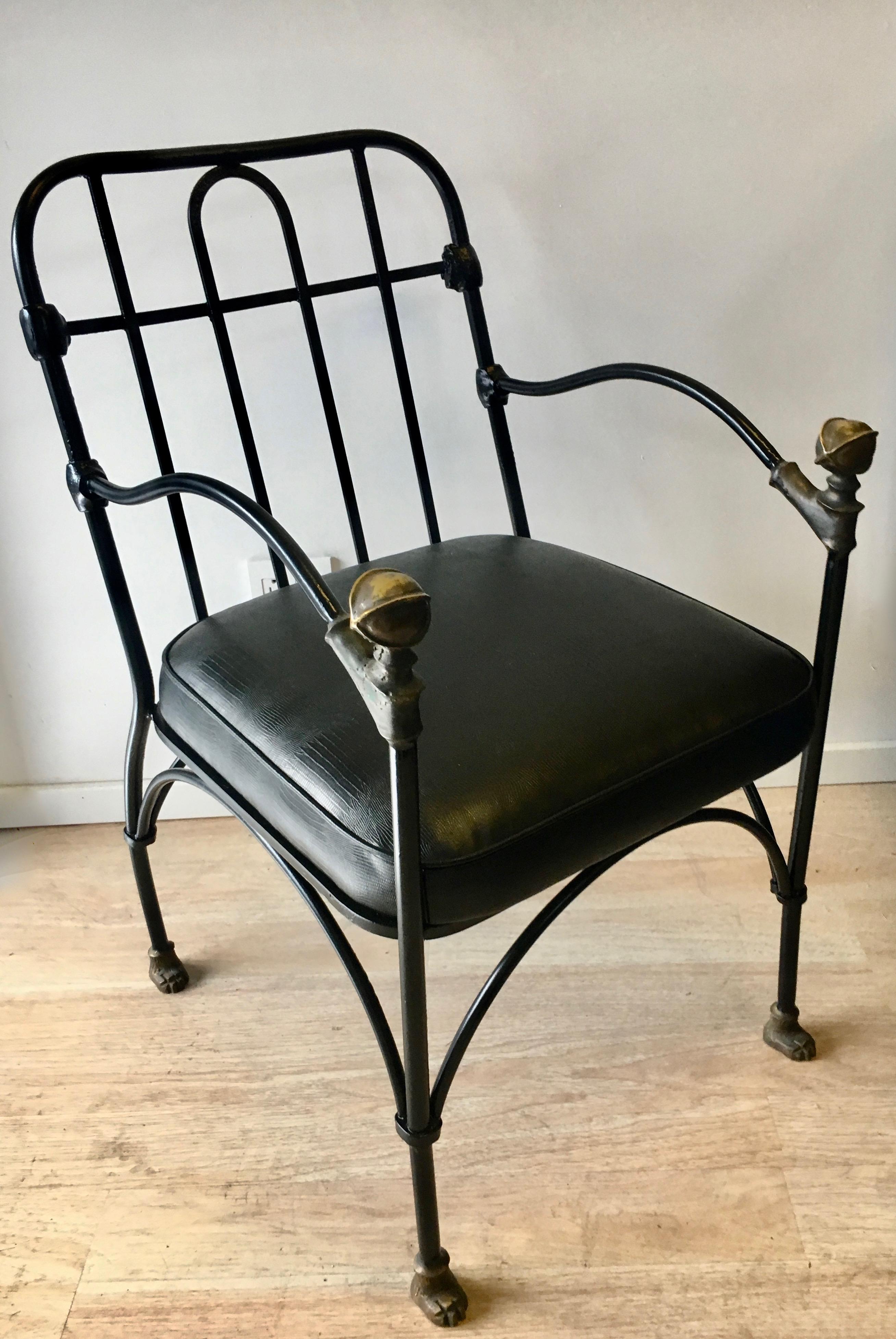 20th Century Wrought Iron Chair with Bronze Ball after Giacometti