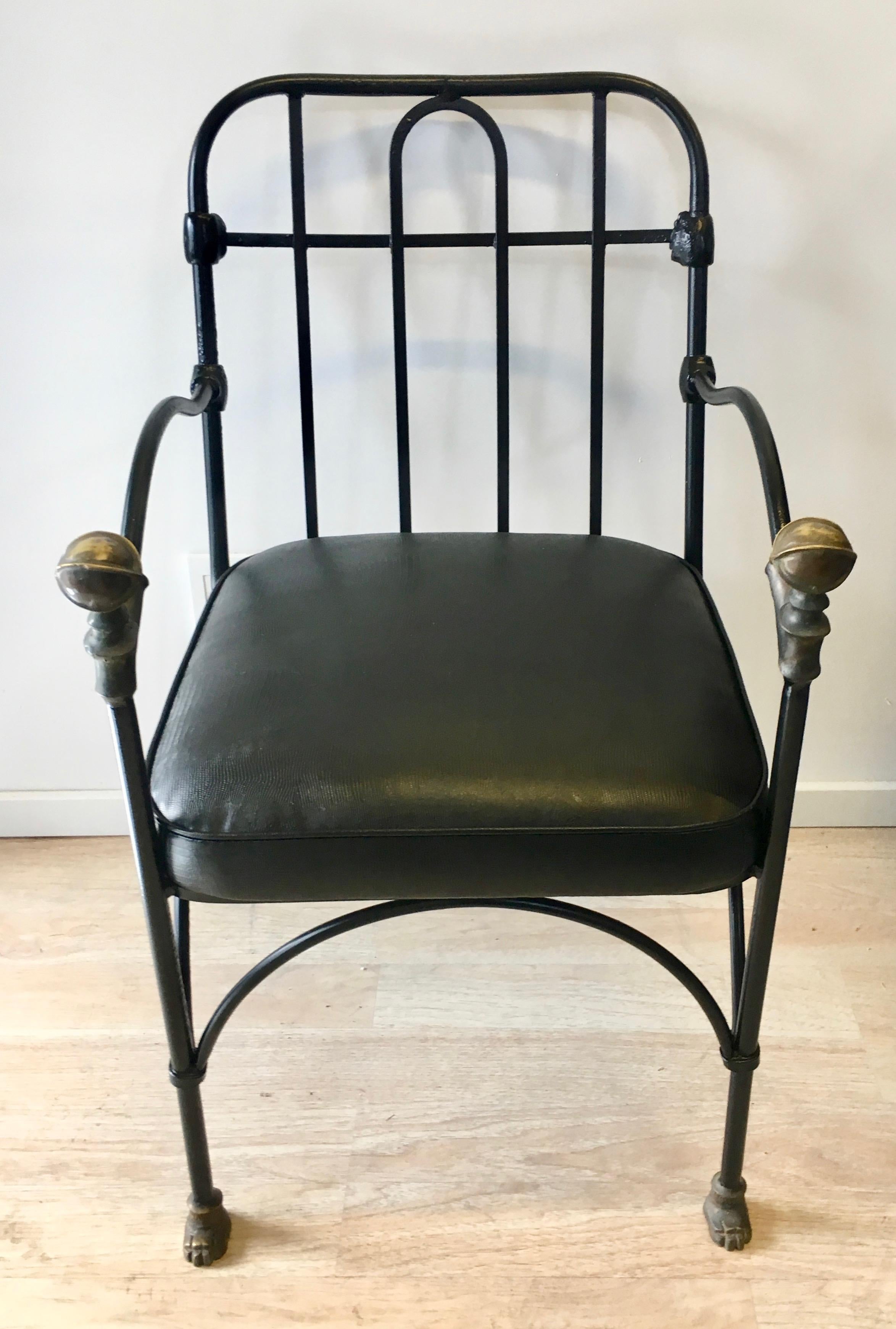 Wrought Iron Chair with Bronze Ball after Giacometti 1