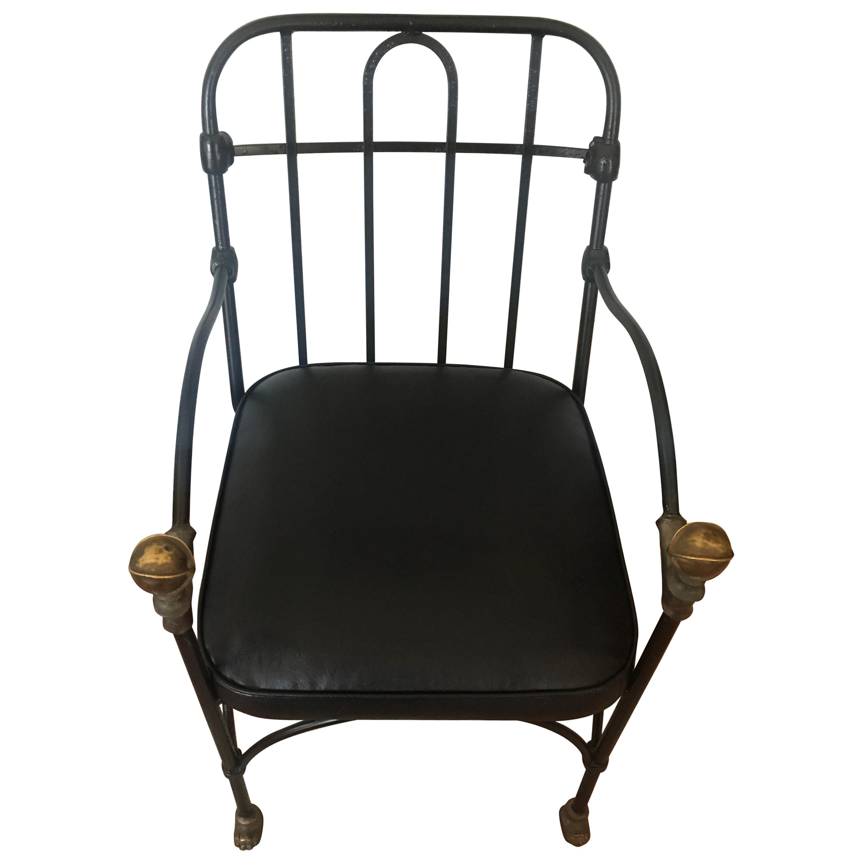 Wrought Iron Chair with Bronze Ball Detail After Giacometti