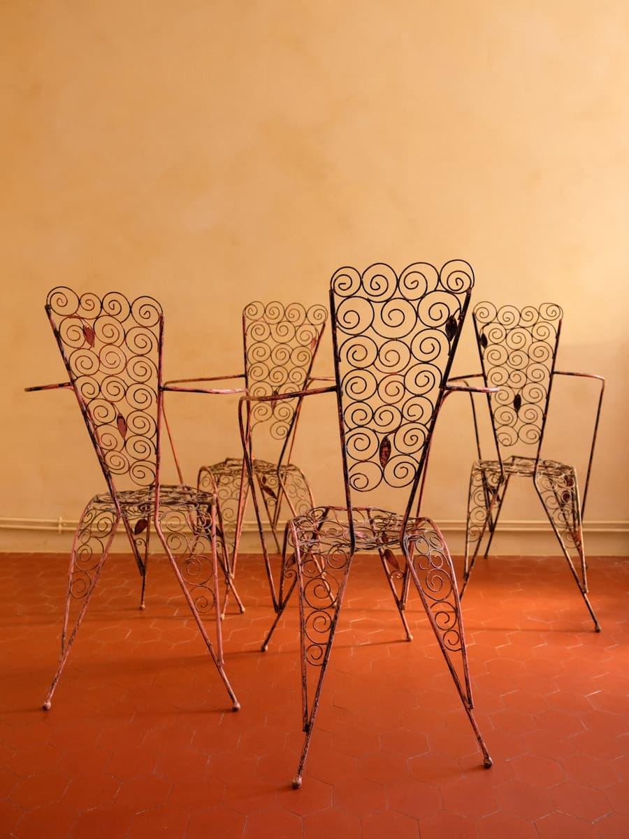 Organic Modern Wrought Iron Chairs, 90's, French production with botanical motifs For Sale