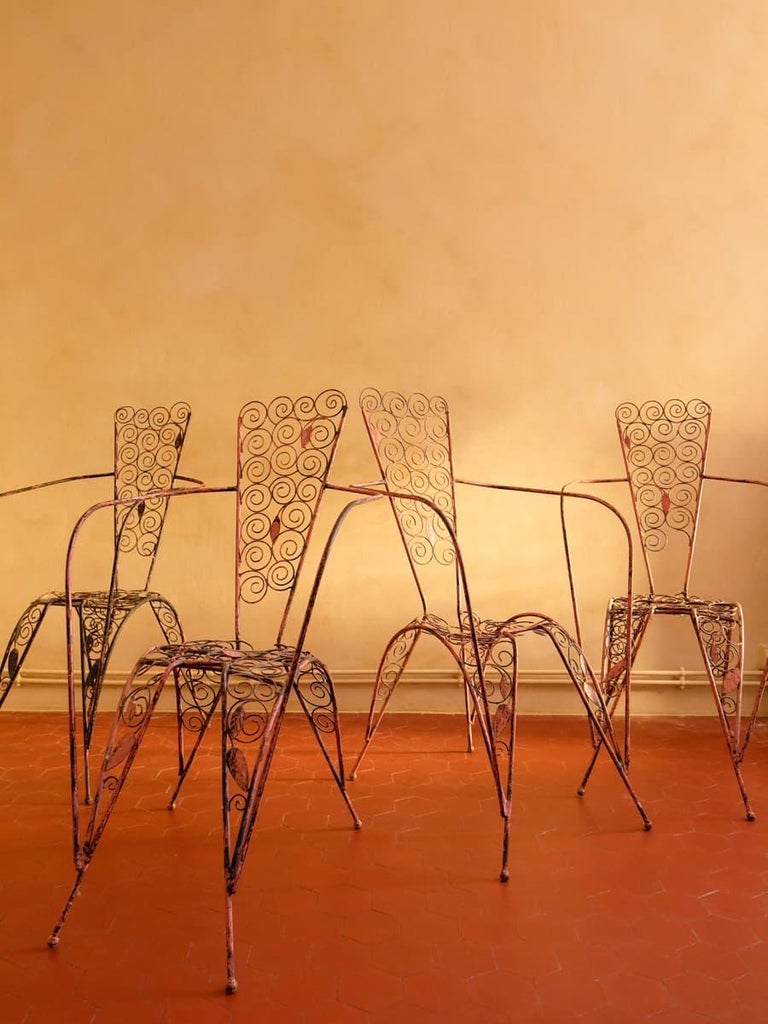 Wrought Iron Chairs, 90's, French production with botanical motifs For