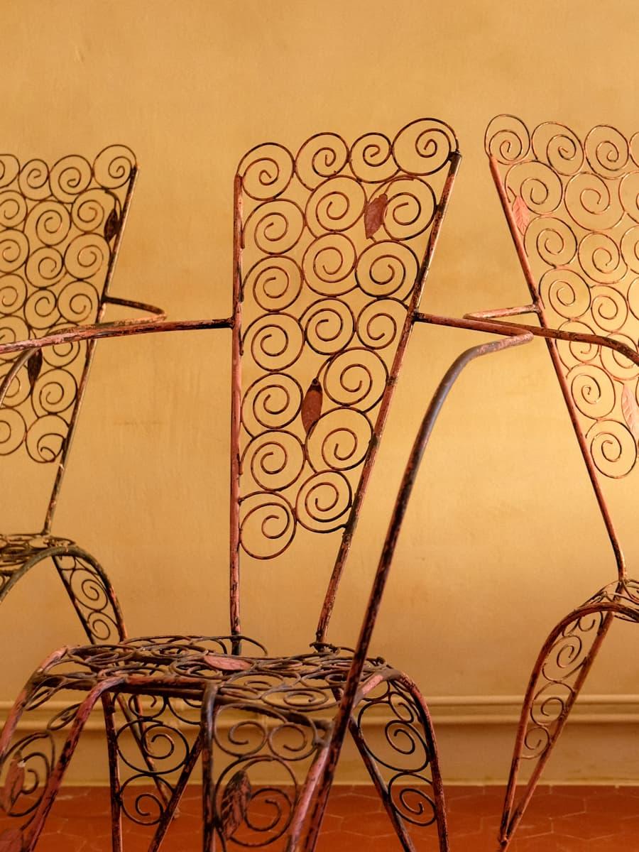 Late 20th Century Wrought Iron Chairs, 90's, French production with botanical motifs For Sale