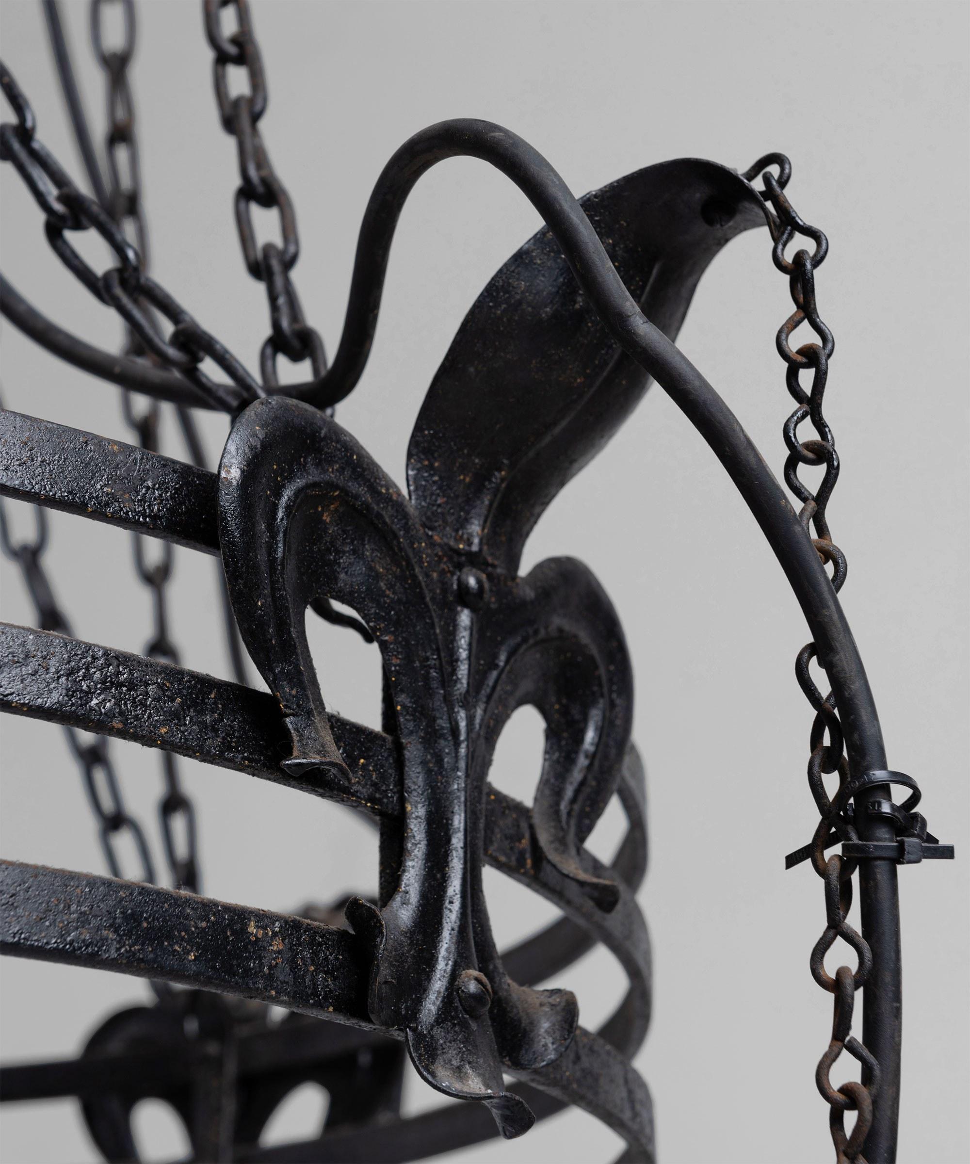Wrought Iron Chandelier In Good Condition In Culver City, CA