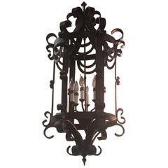 Vintage Classic Gothic Scroll Lantern Ribbon Style Wrought Iron Chandelier Hand Forged