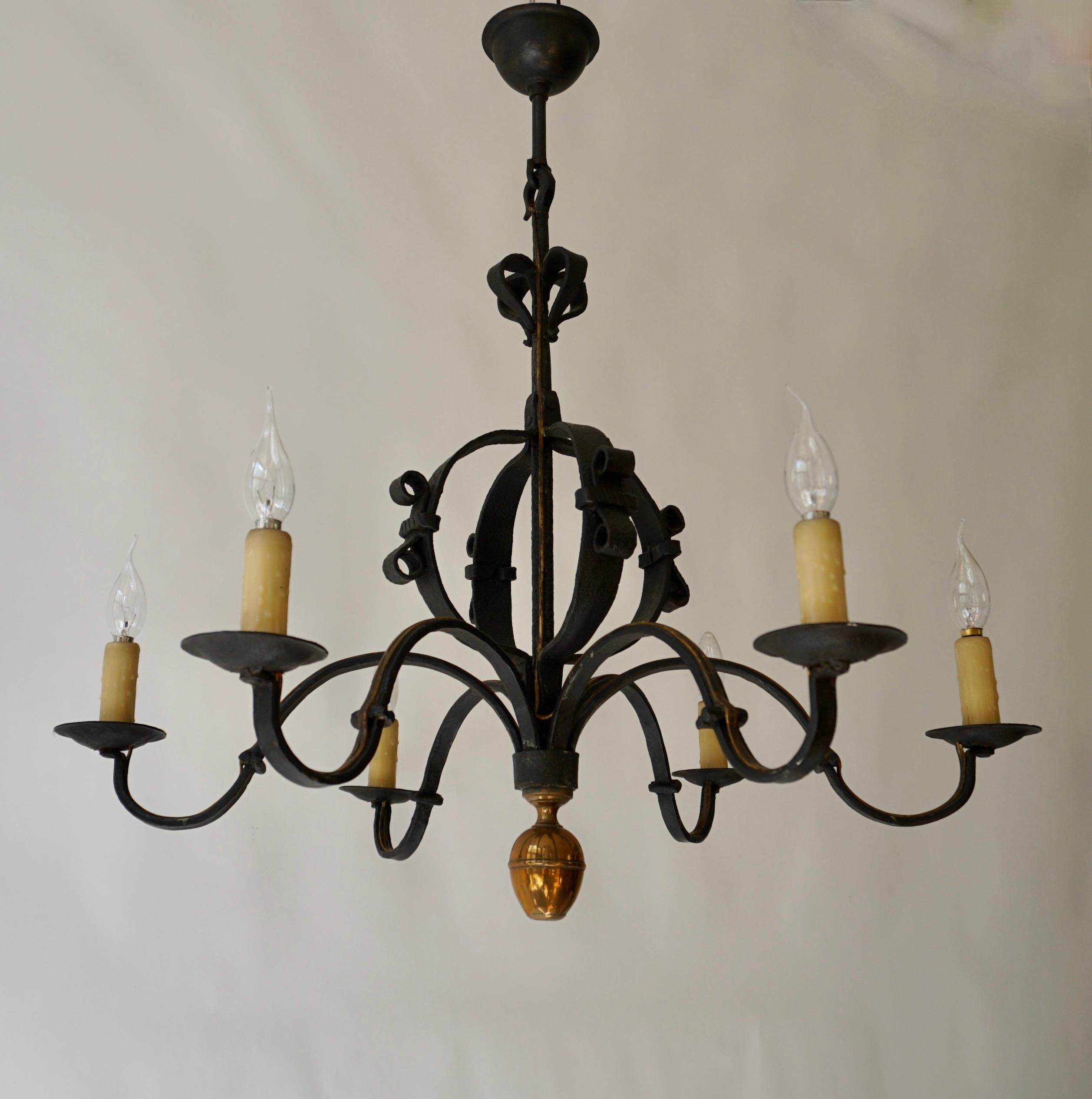 French Wrought Iron Chandelier, France For Sale