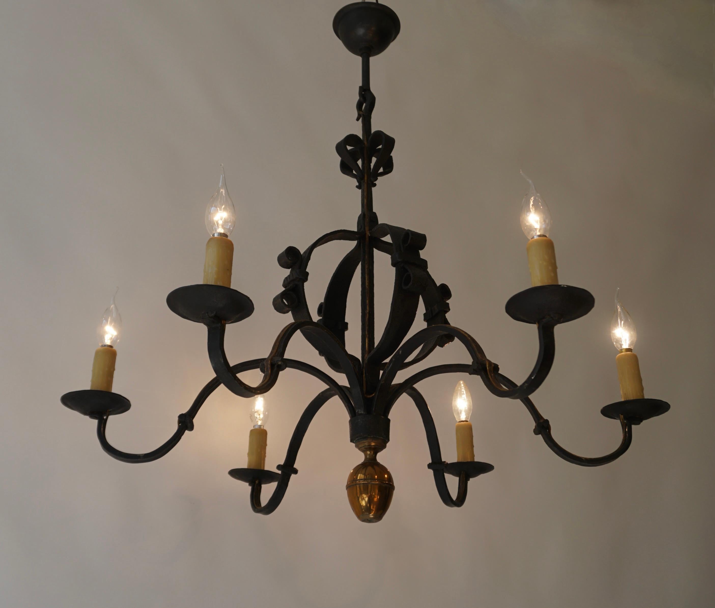 Hand-Crafted Wrought Iron Chandelier, France For Sale