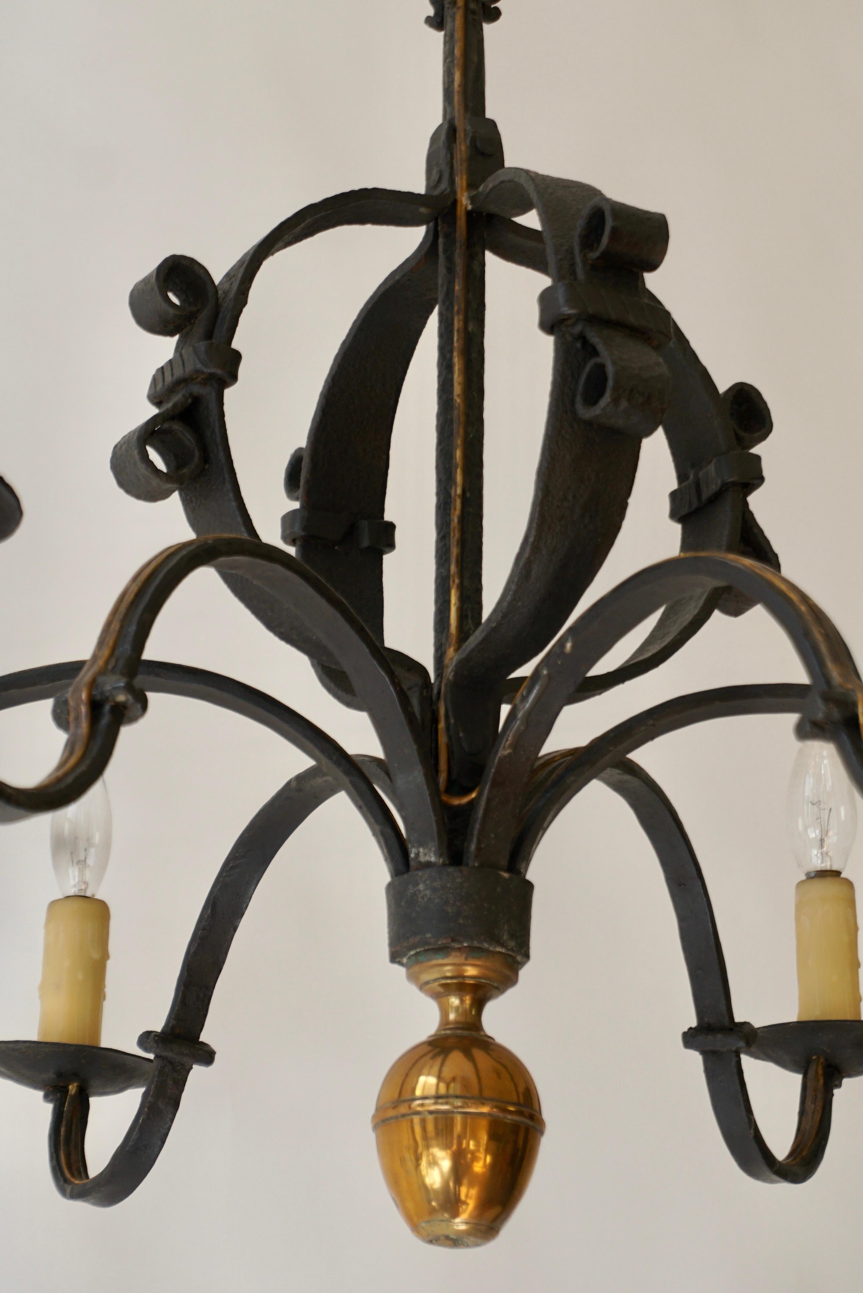 Brass Wrought Iron Chandelier, France For Sale