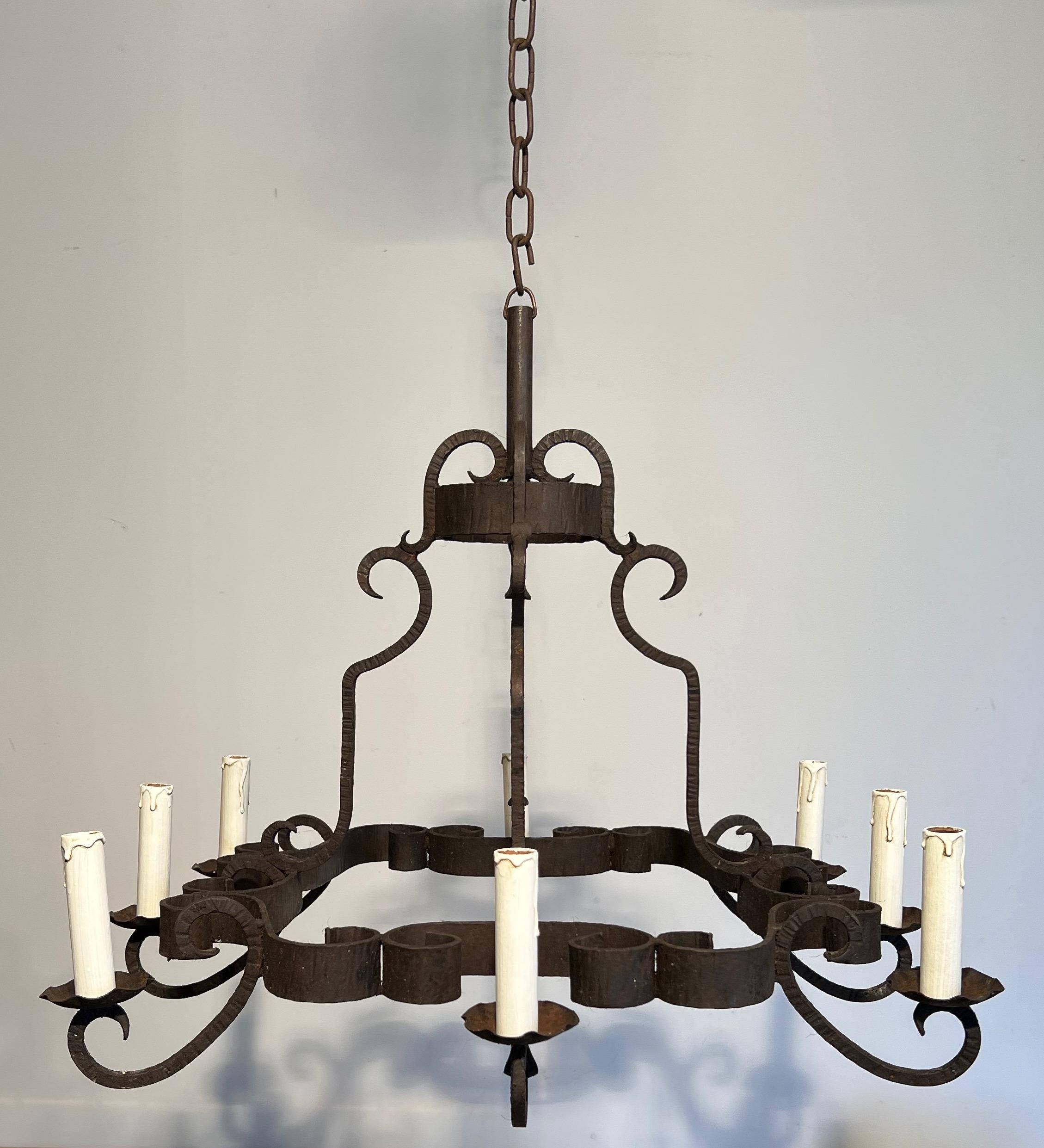 Wrought Iron Chandelier. French work. Circa 1950 For Sale 6