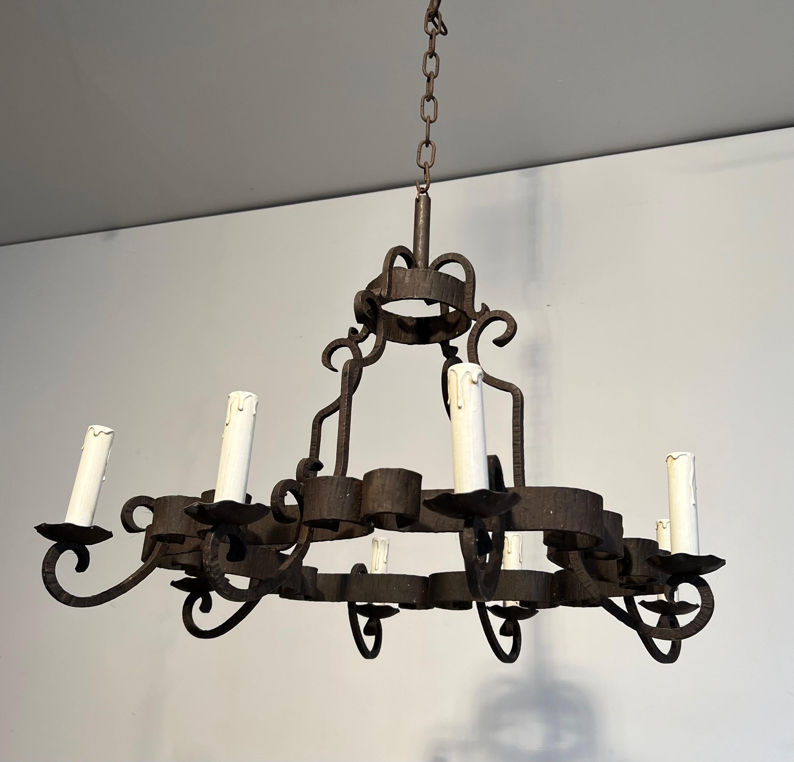 Wrought Iron Chandelier. French work. Circa 1950 For Sale 7