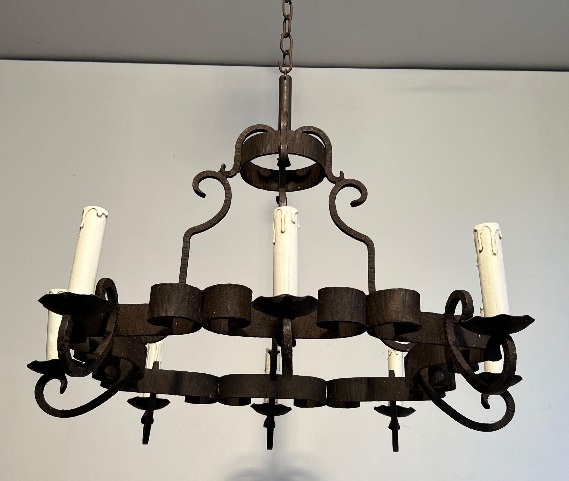 Wrought Iron Chandelier. French work. Circa 1950 For Sale 8