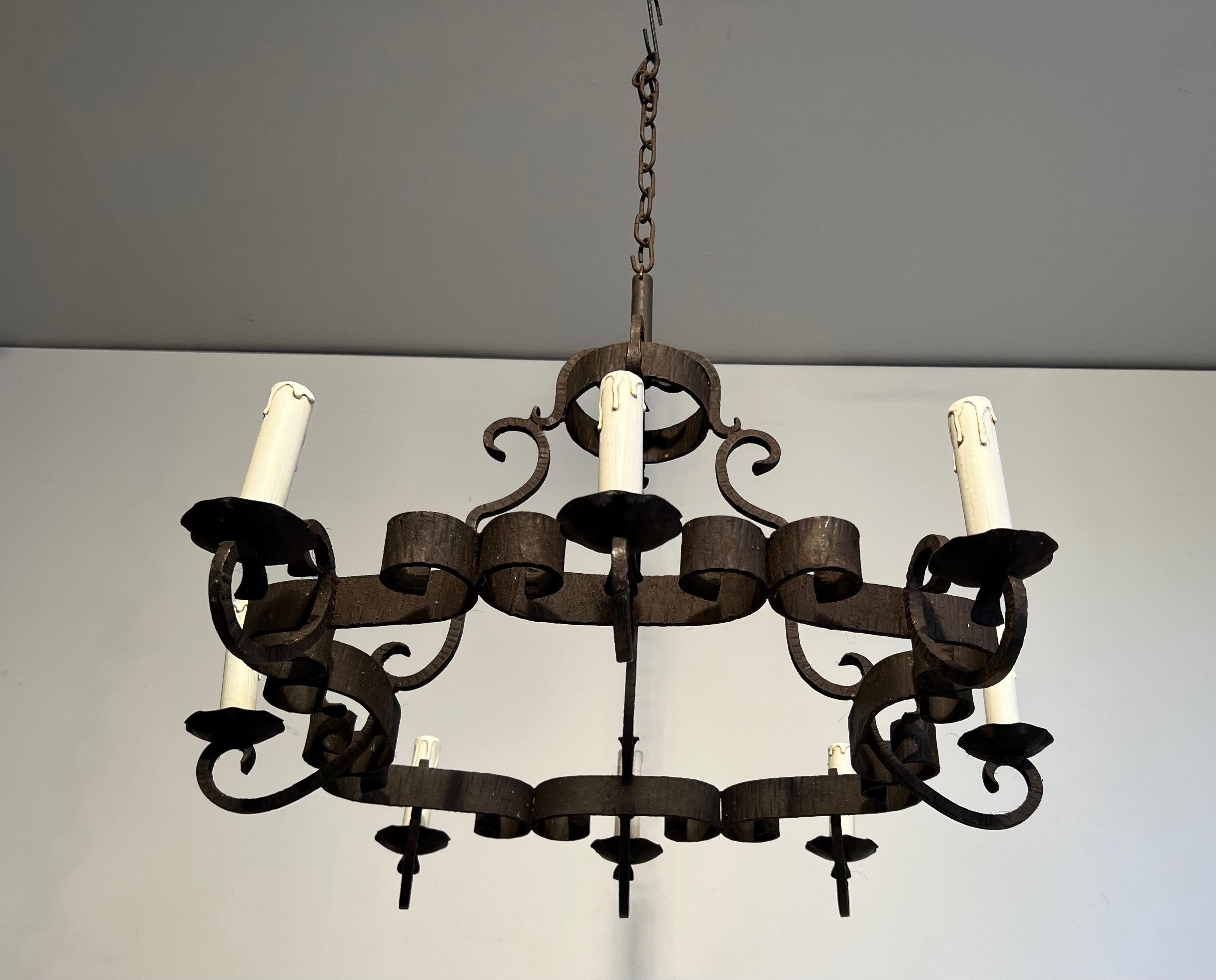 Mid-20th Century Wrought Iron Chandelier. French work. Circa 1950 For Sale