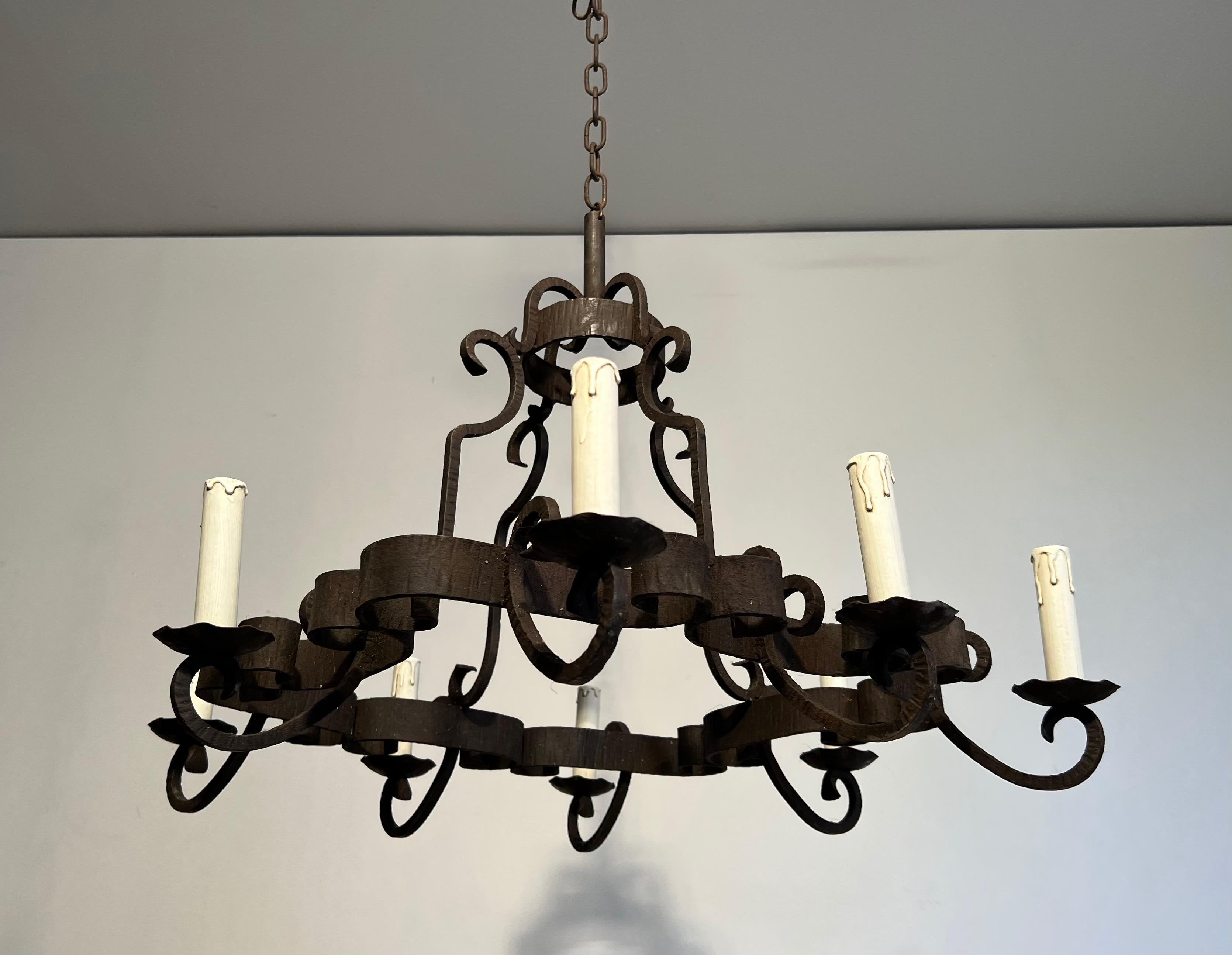 Wrought Iron Chandelier. French work. Circa 1950 For Sale 1