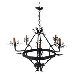 Wrought Iron Chandelier with 5 Lights, French, circa 1940