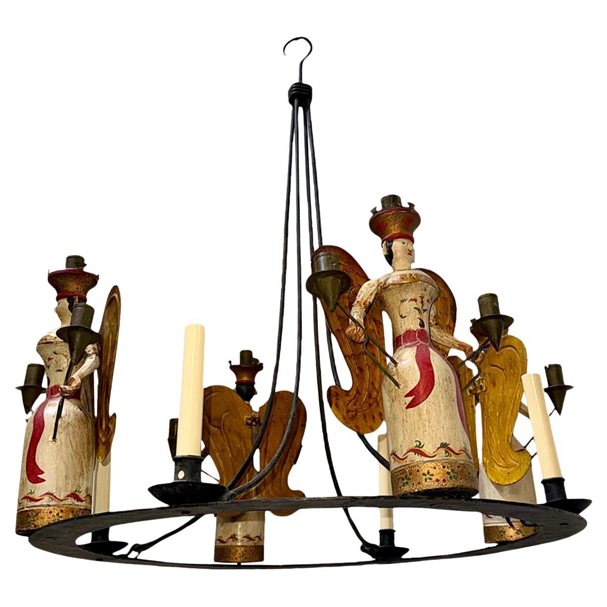 Wrought Iron Chandelier with Angels For Sale
