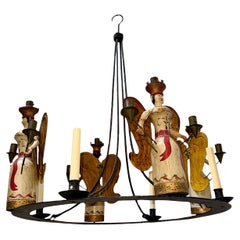 Vintage Wrought Iron Chandelier with Angels