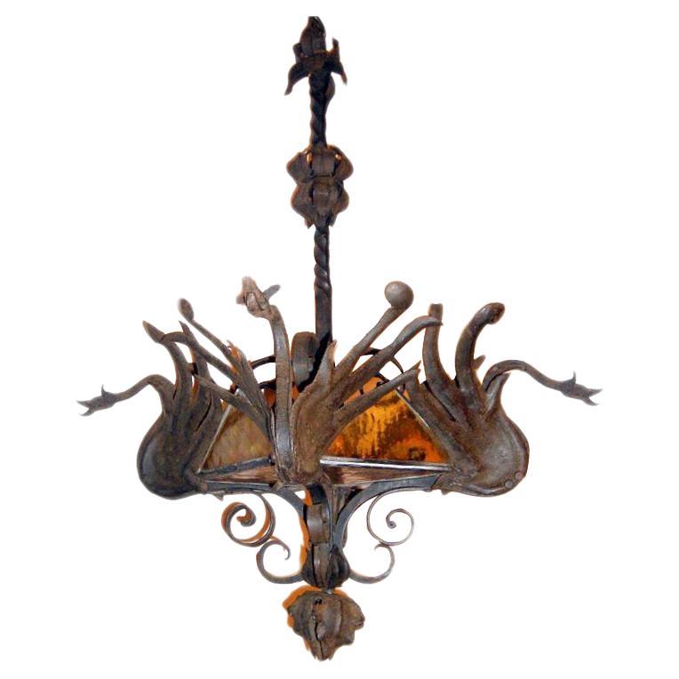 Wrought Iron Chandelier with Dragons