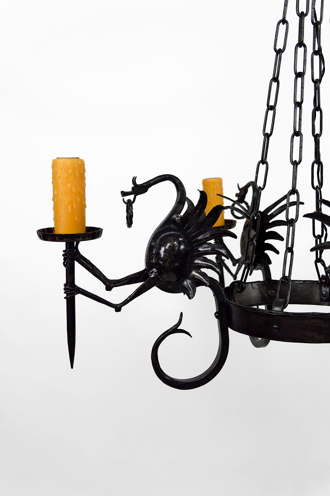 Wrought Iron Chandelier with Dragons, Italy, circa 1900 For Sale 4