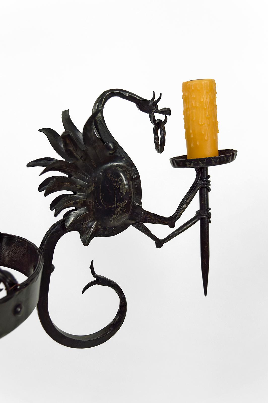 Wrought Iron Chandelier with Dragons, Italy, circa 1900 For Sale 5