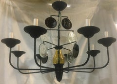 Wrought Iron Chandelier with Glass Pendants