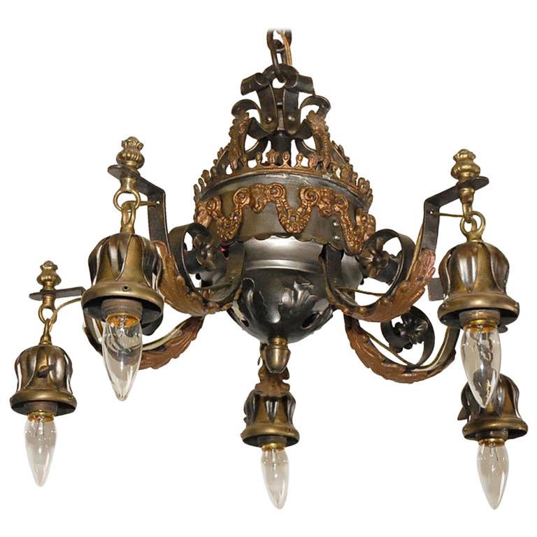 Wrought Iron Chandelier with Ram Heads For Sale