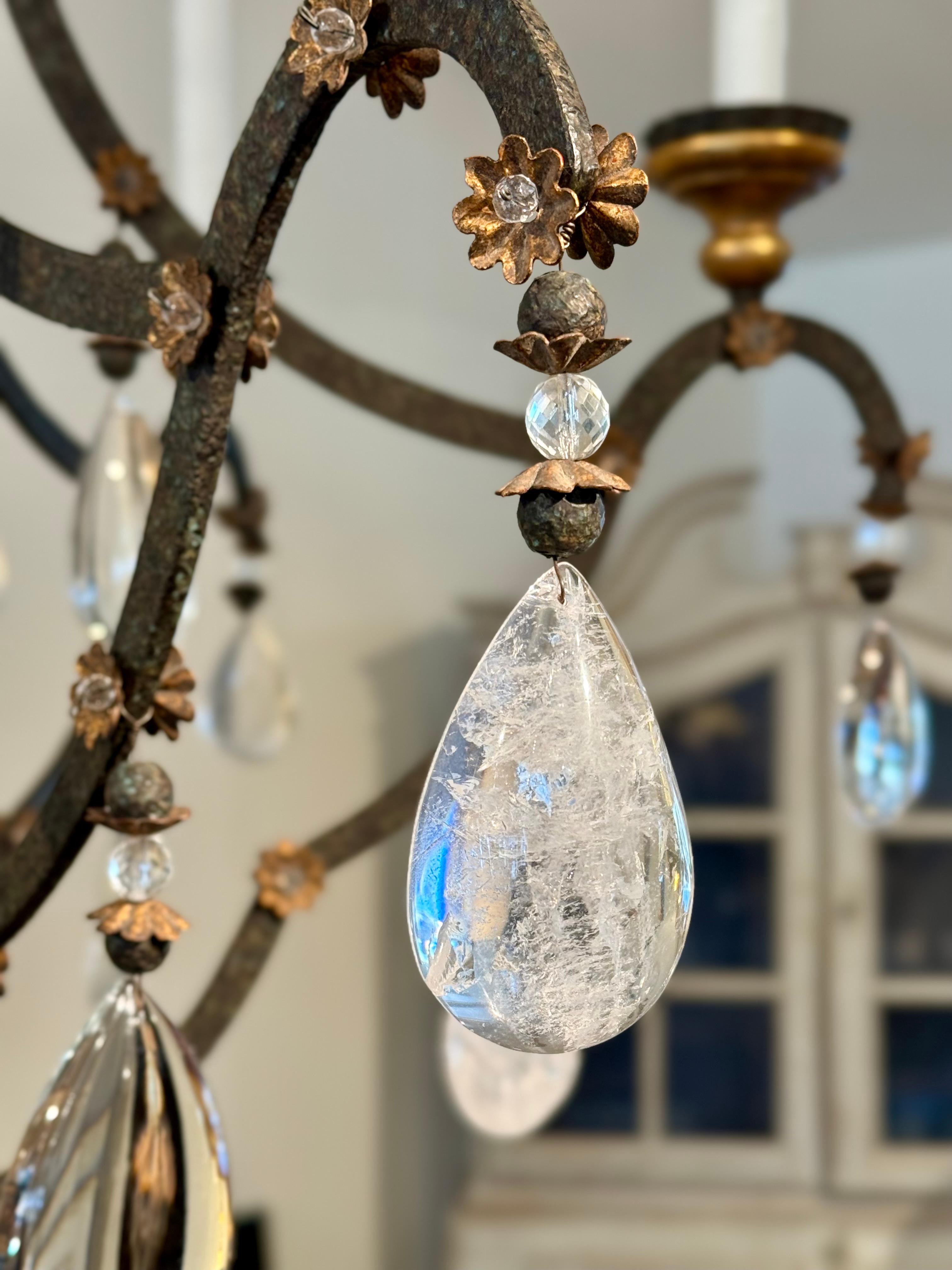 American Wrought Iron chandelier with Rock Crystal by Dennis and Leen