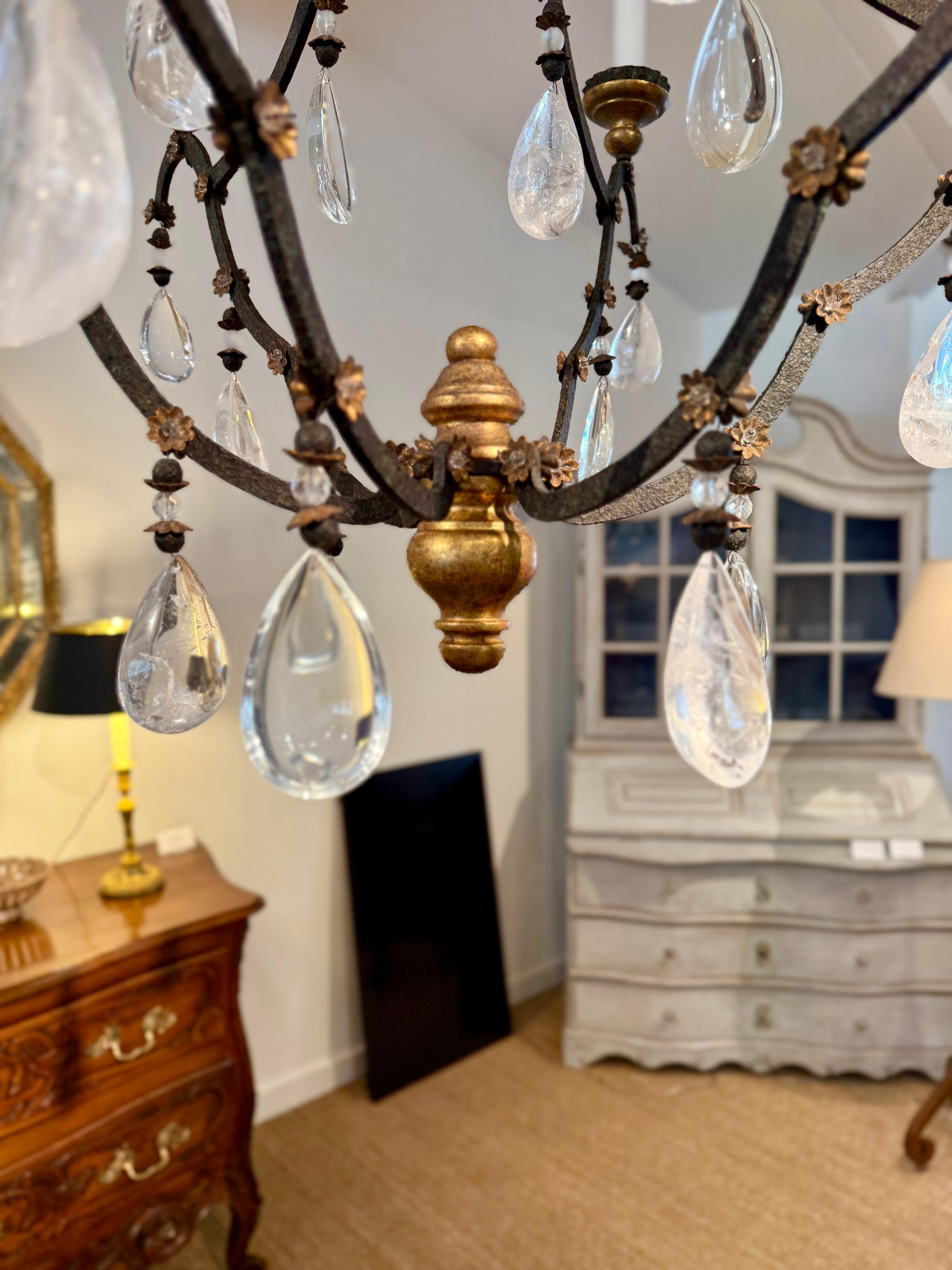 Wrought Iron chandelier with Rock Crystal by Dennis and Leen In Good Condition In Santa Barbara, CA