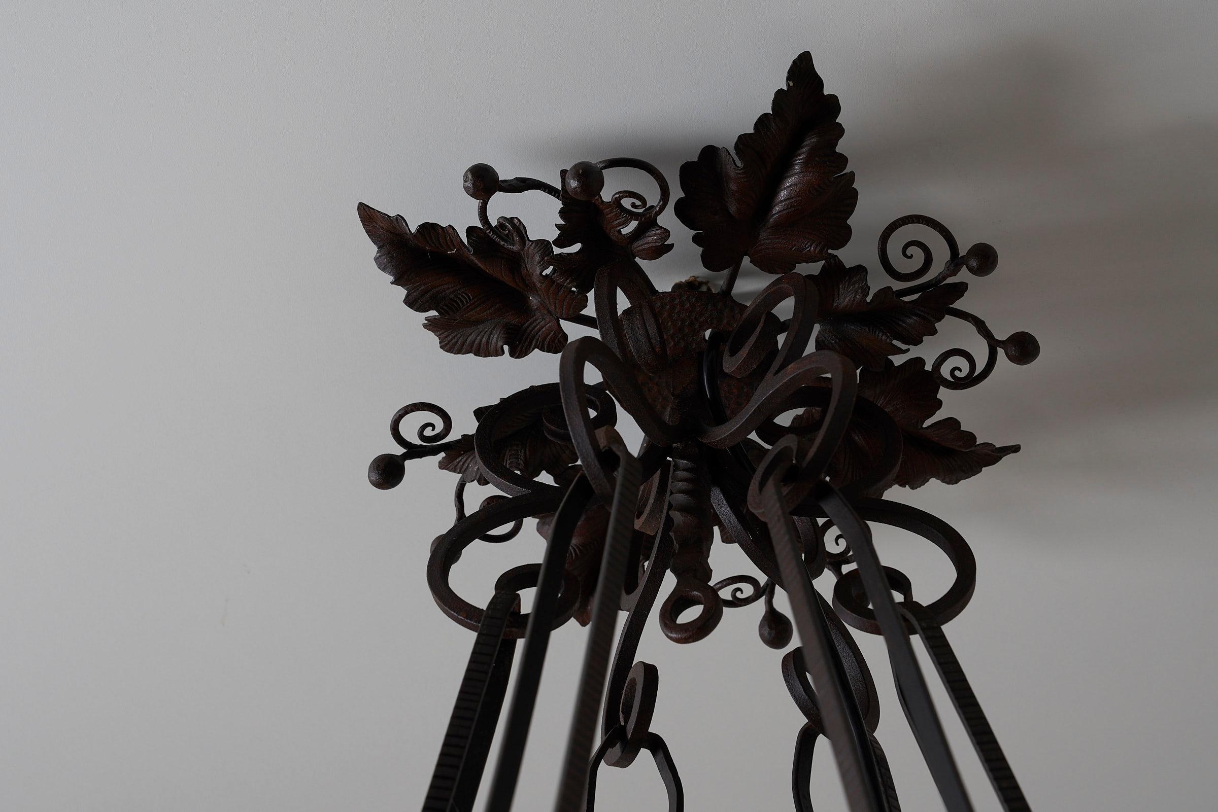 Wrought Iron Chandelier with Wine Leaves For Sale 2