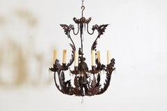 Wrought Iron Chinoiserie Painted & Gilded 6-Light Chandelier, early 20th cen.