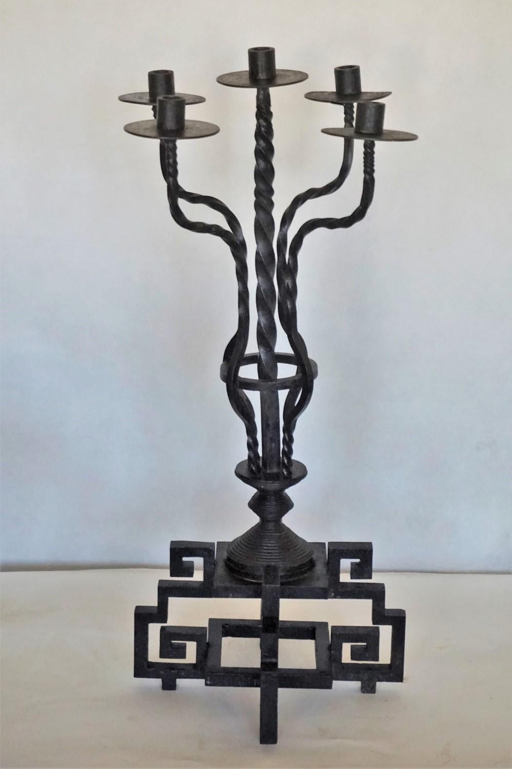 Renaissance Revival Wrought Iron Church Torchère with Five Candleholders, Italy, Early 19th Century For Sale