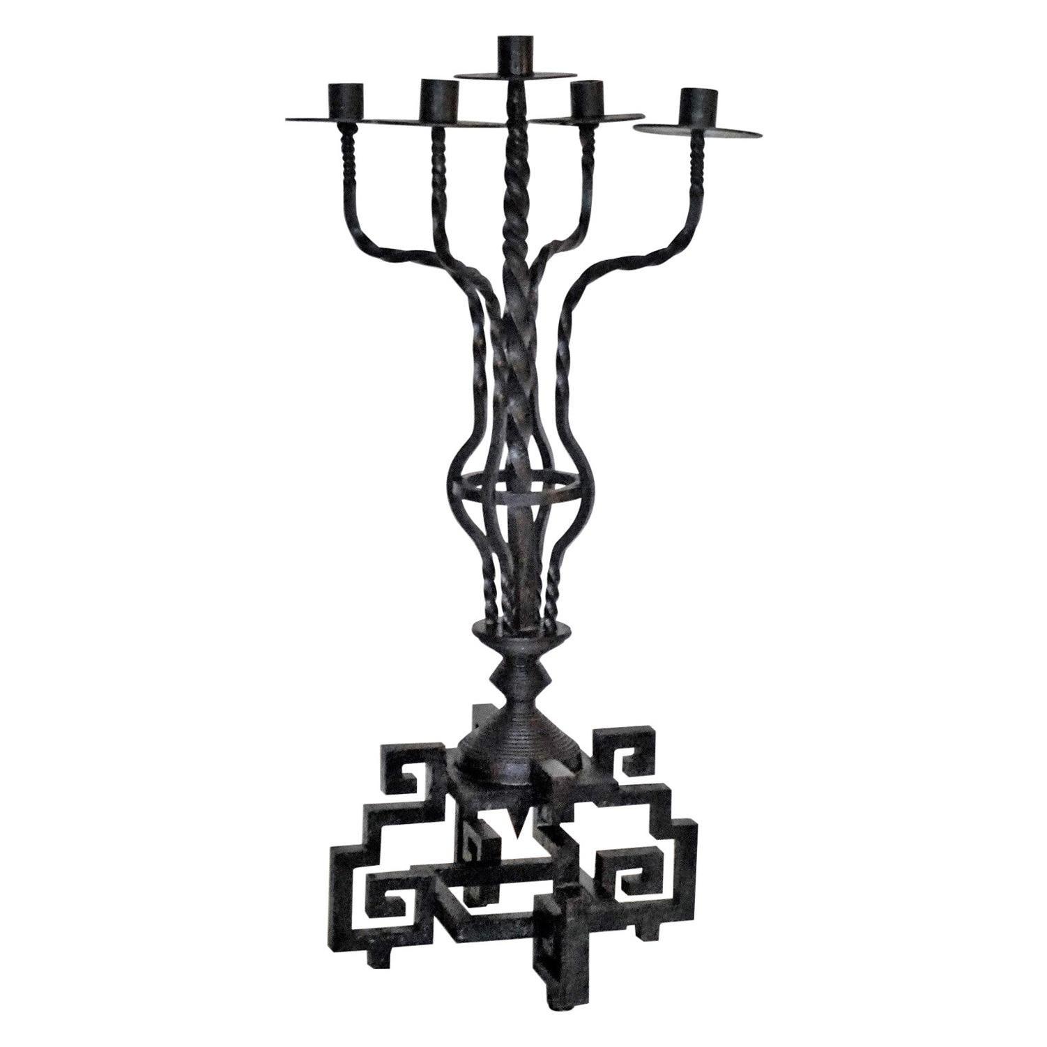 Wrought Iron Church Torchère with Five Candleholders, Italy, Early 19th Century