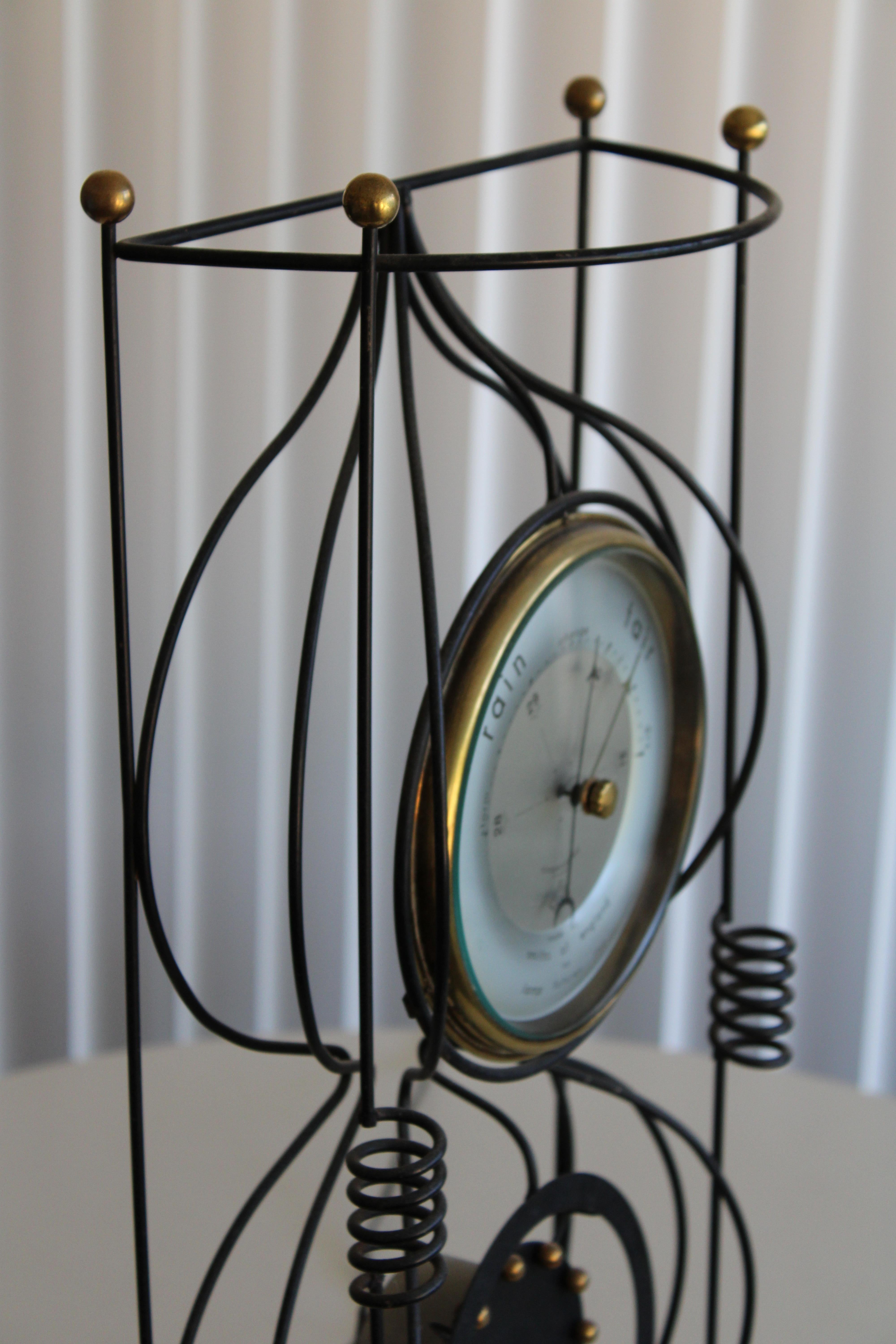 Mid-20th Century Wrought Iron Clock Barometer
