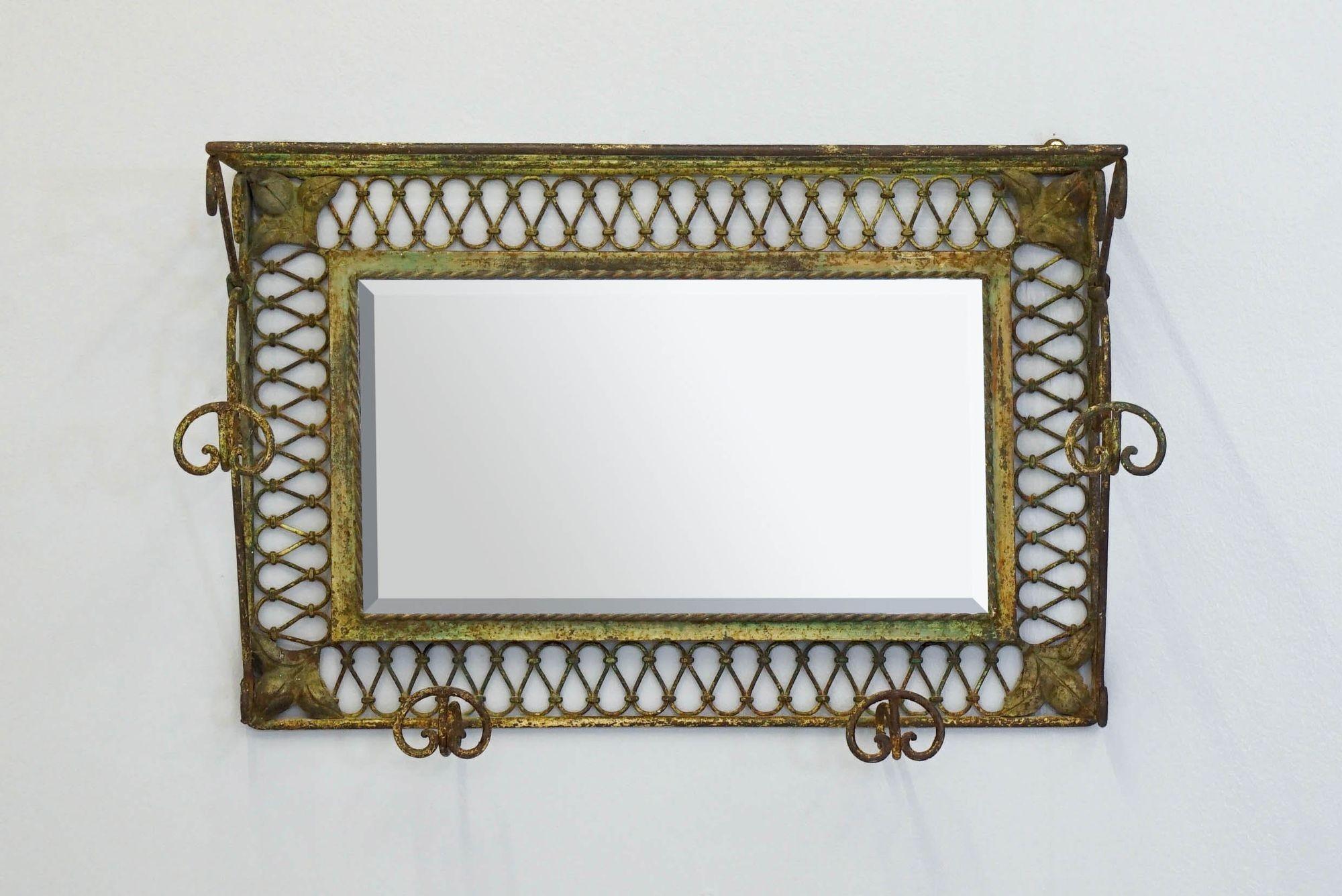 Wrought Iron Coat Hooks with Mirror In Excellent Condition For Sale In London, England