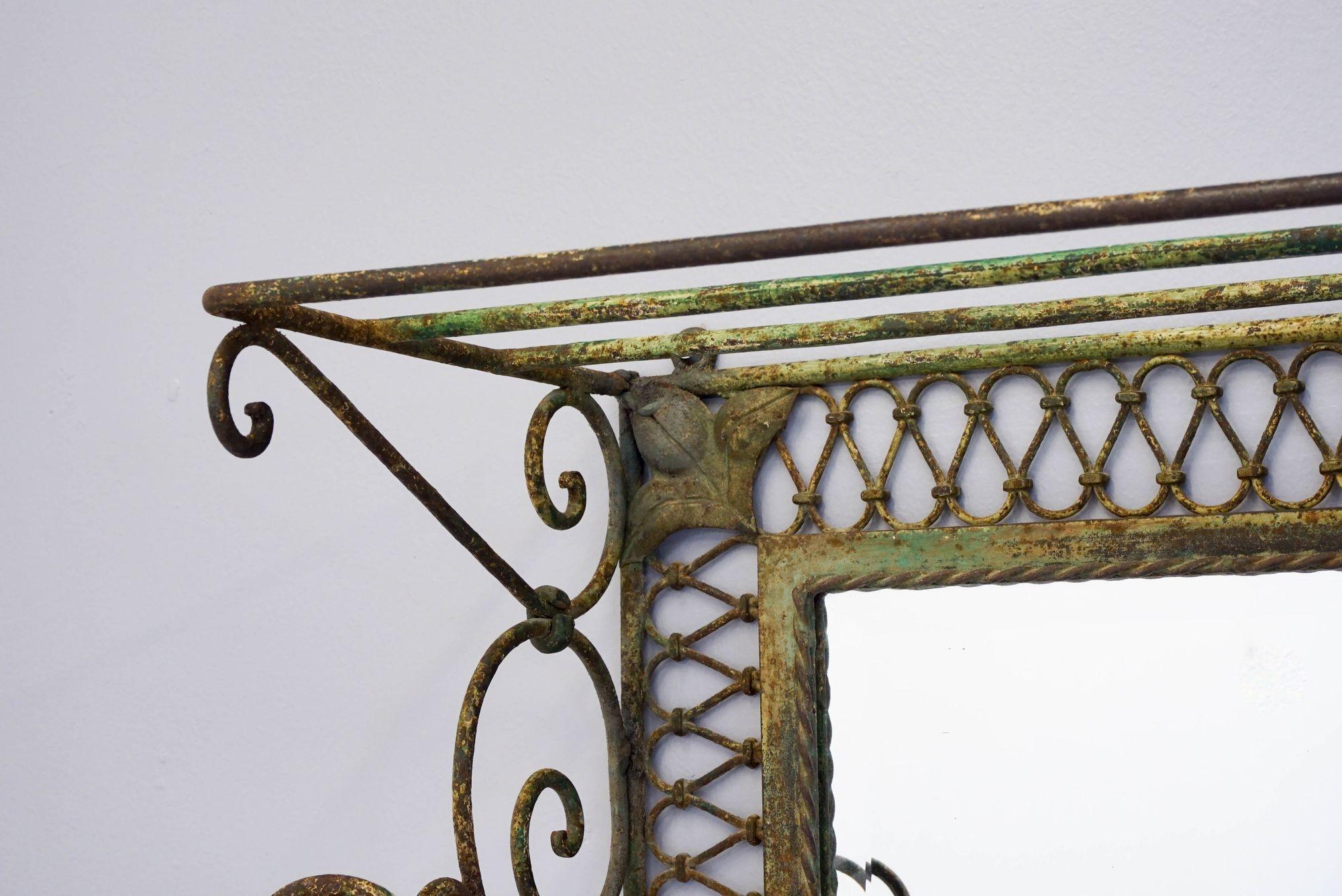 Wrought Iron Coat Hooks with Mirror For Sale 3