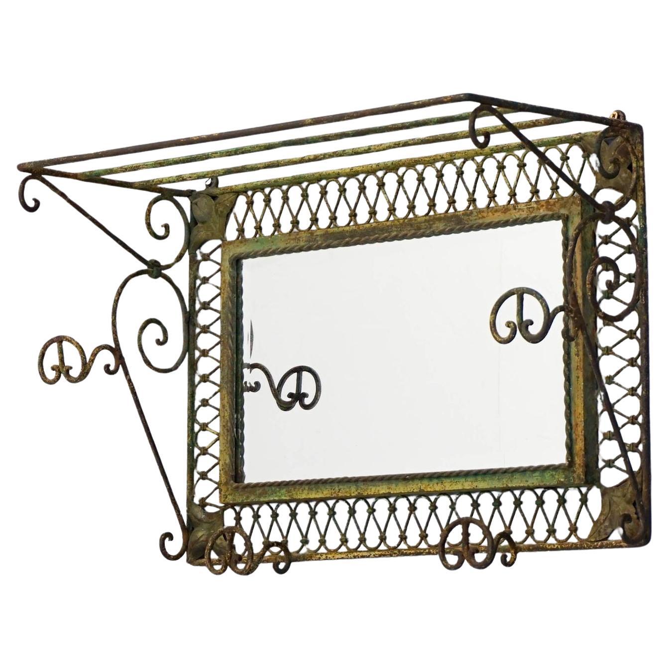 Wrought Iron Coat Hooks with Mirror