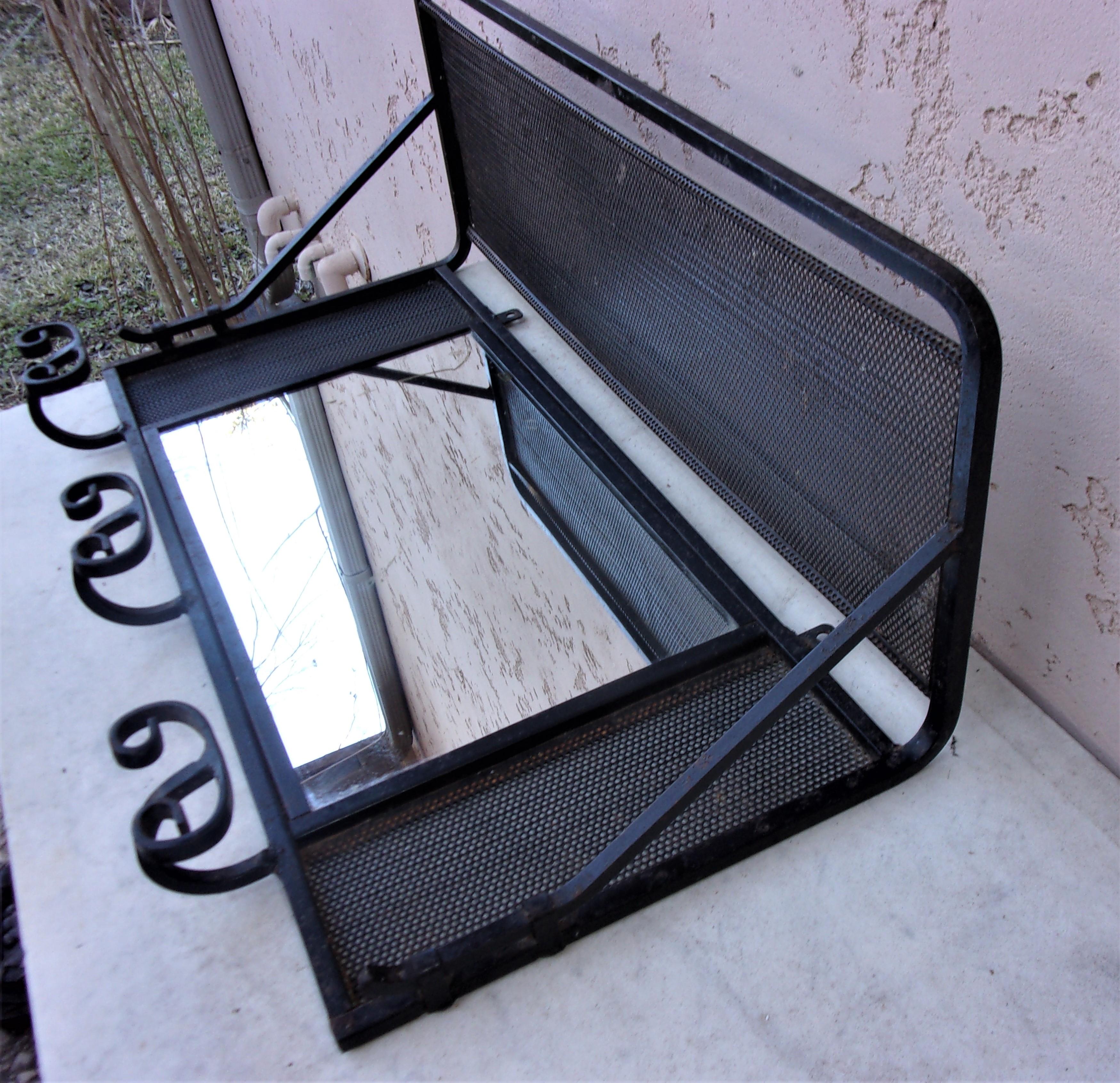 Mid-Century Modern Wrought Iron Coat Rack with Mirror circa 1940 For Sale