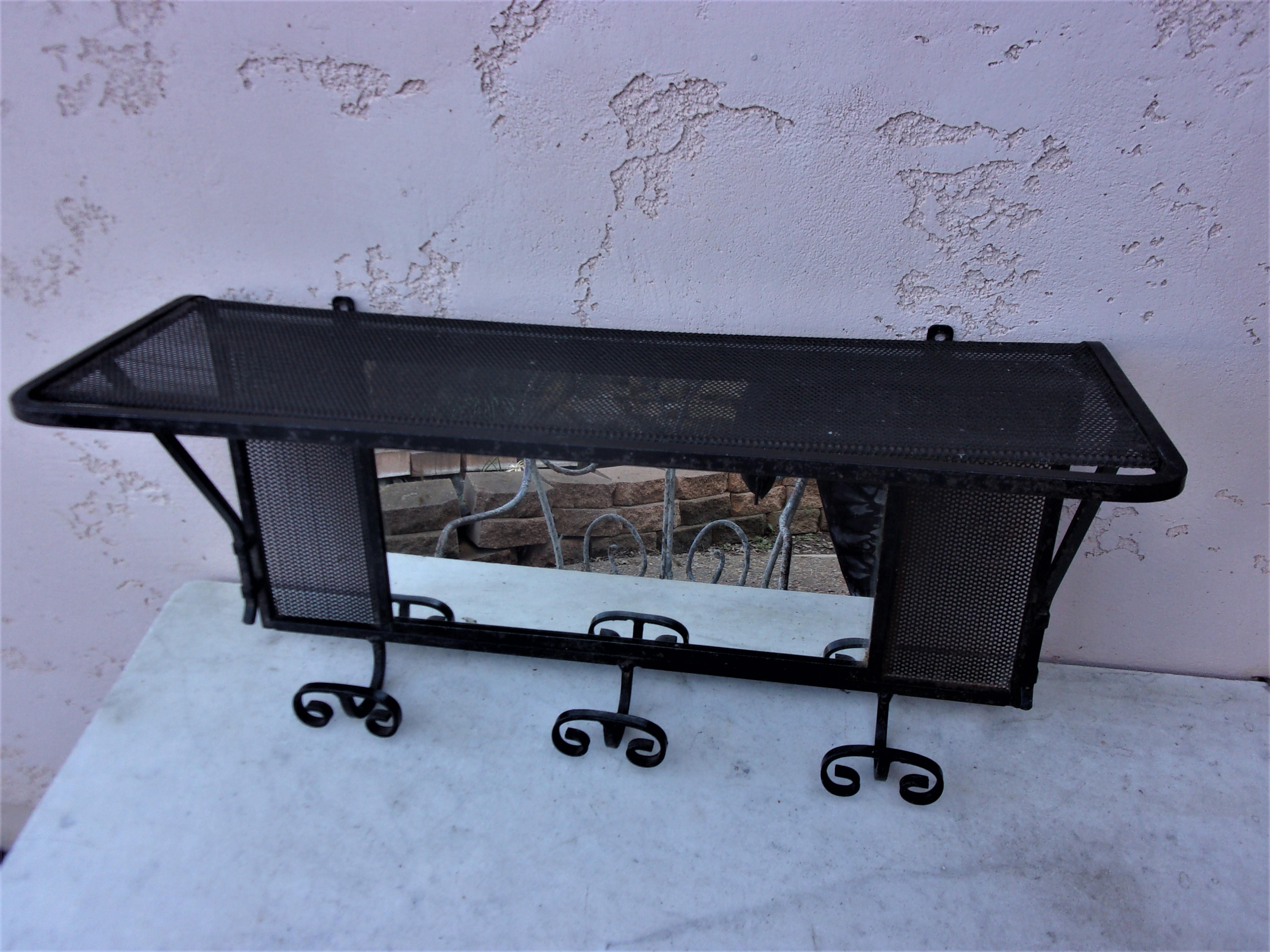 French Wrought Iron Coat Rack with Mirror circa 1940 For Sale