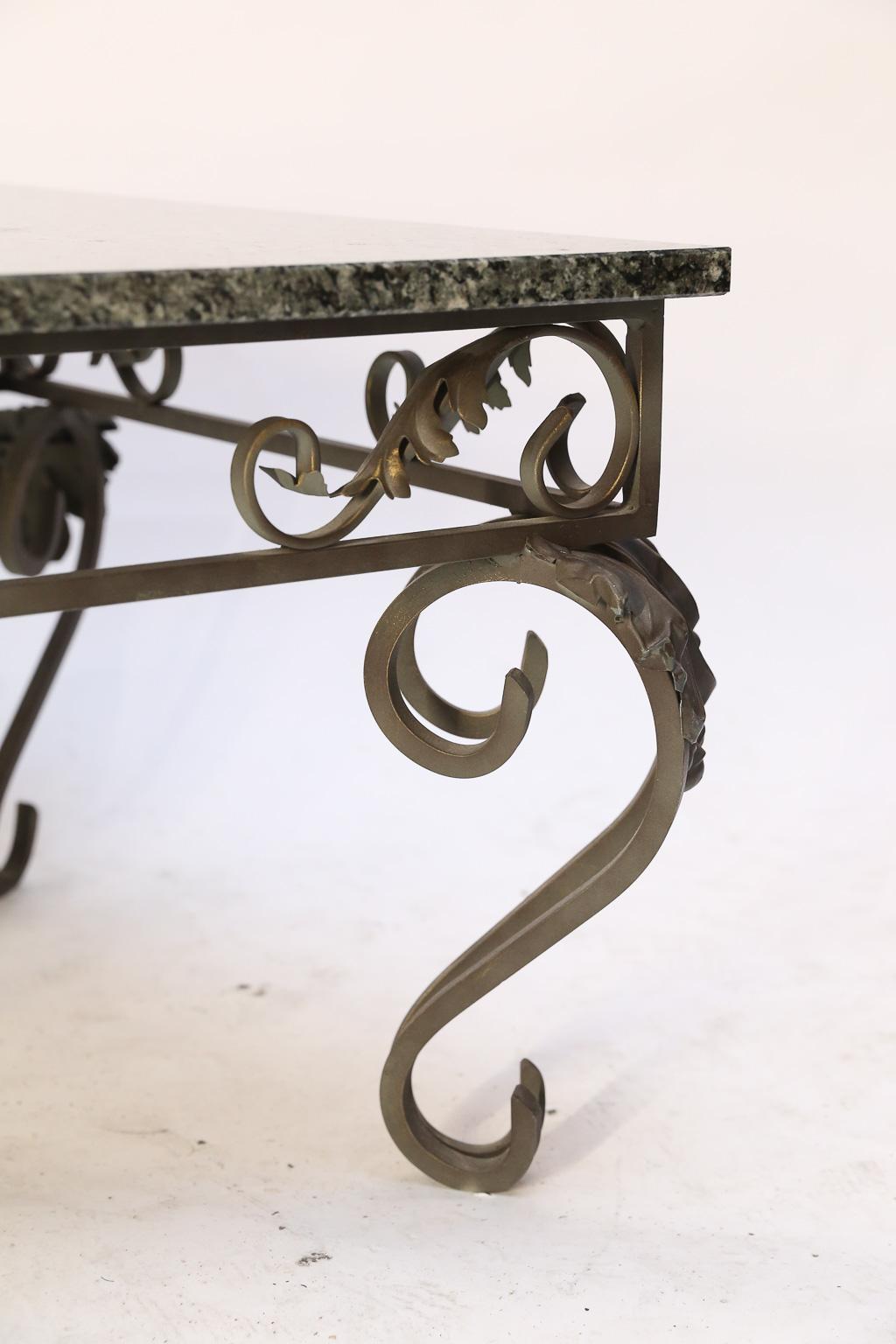 Wrought Iron Cocktail Table Base with Green and Black Granite Top In Good Condition For Sale In Houston, TX