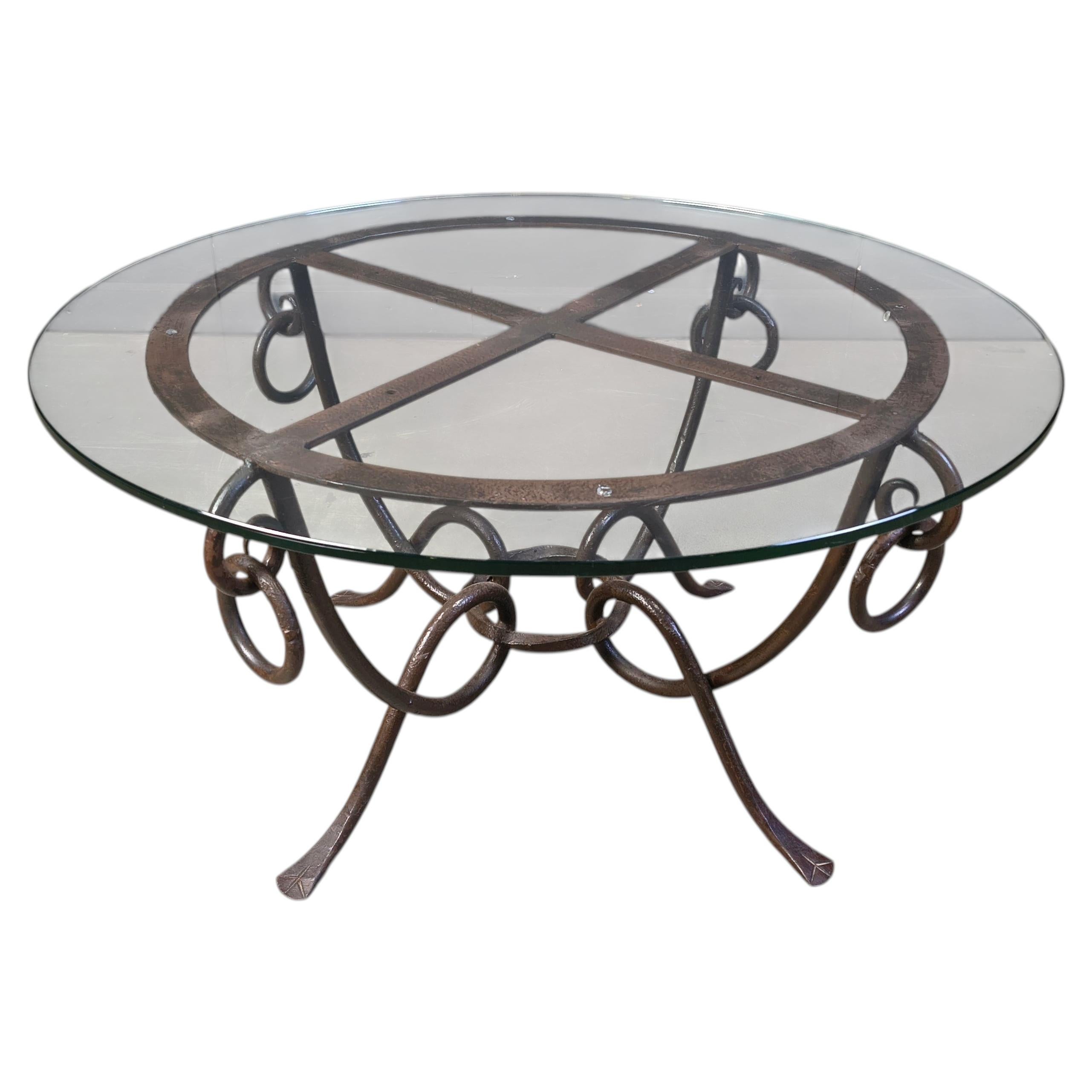 Wrought iron coffee table by René Drouet, 1940s For Sale