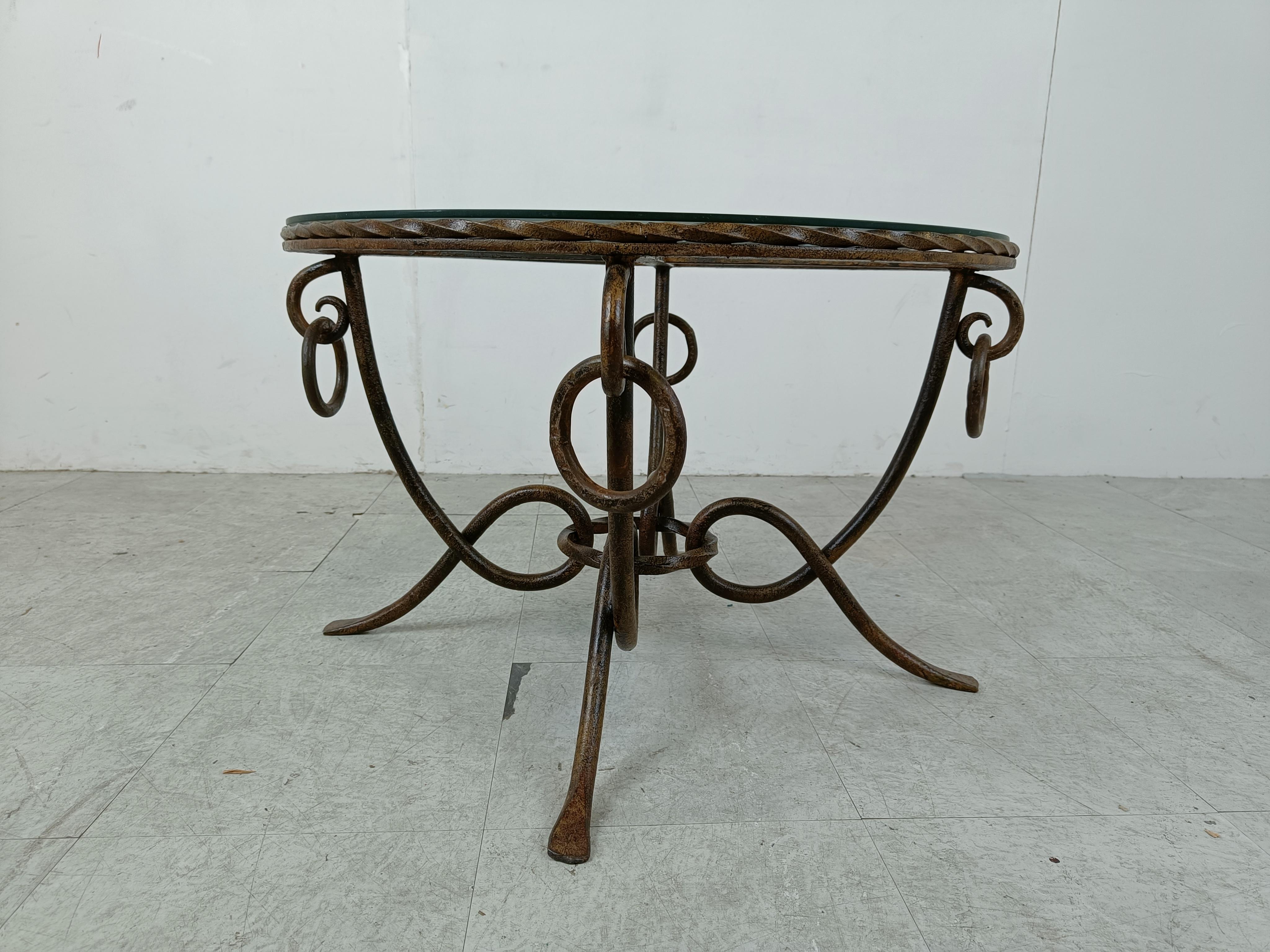 Mid-Century Modern Wrought iron coffee table by René Drouet For Sale