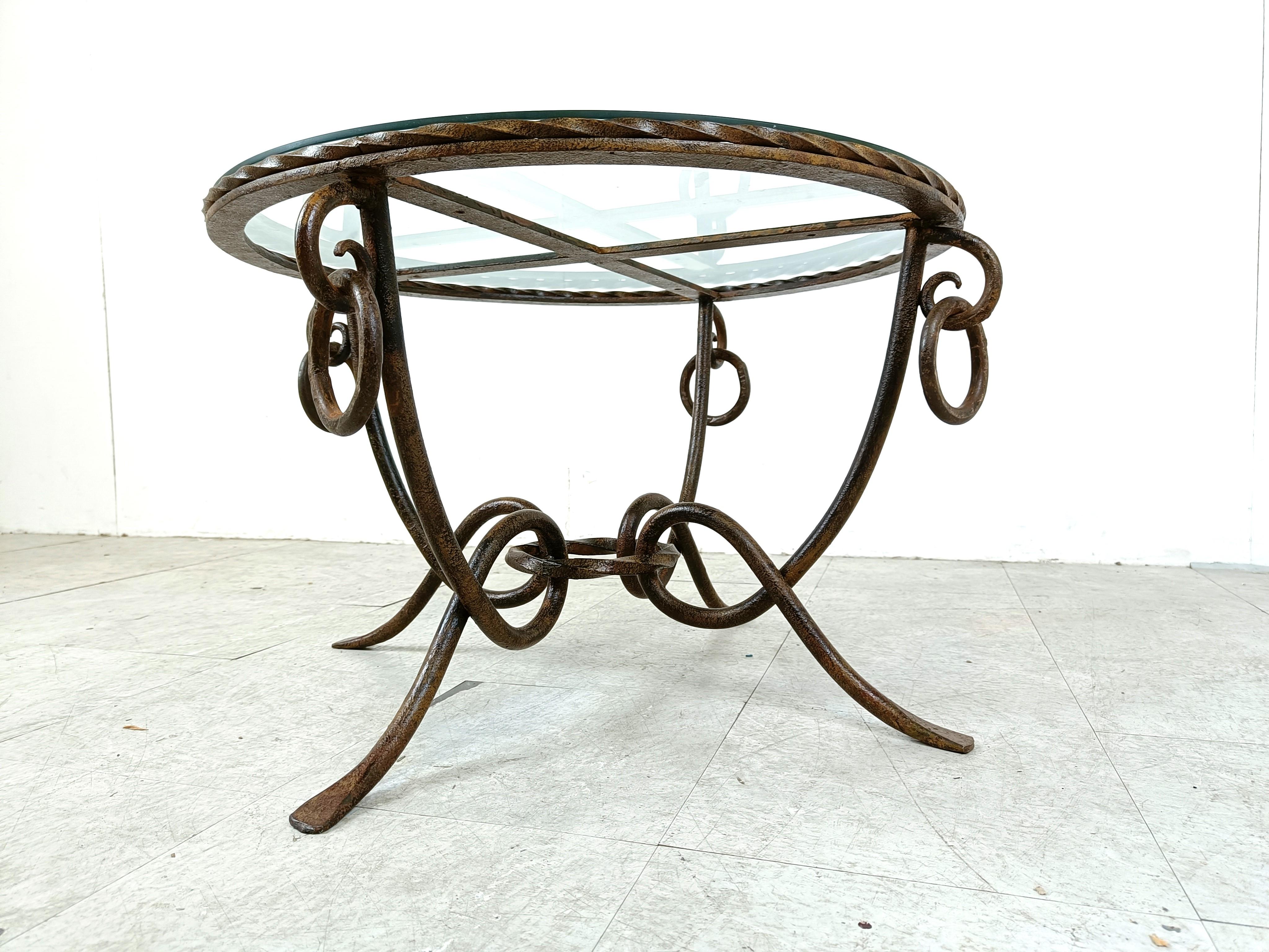 French Wrought iron coffee table by René Drouet For Sale