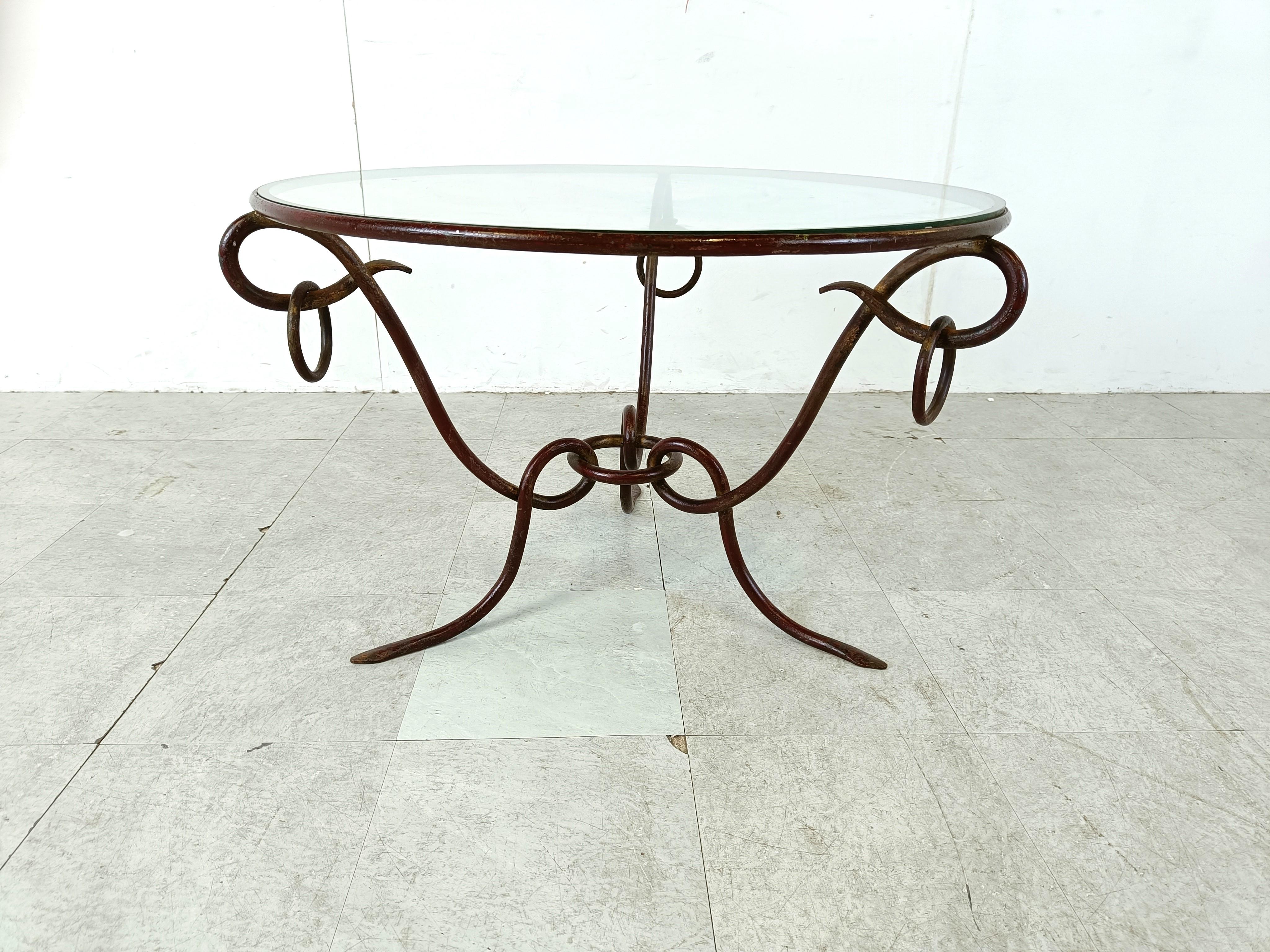 French Wrought iron coffee table by René Drouet